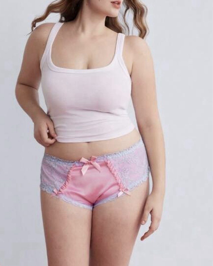 Glossy Pink Satin & Blue Lace Sissy Brief Panties 4X 4XL NEW Bows