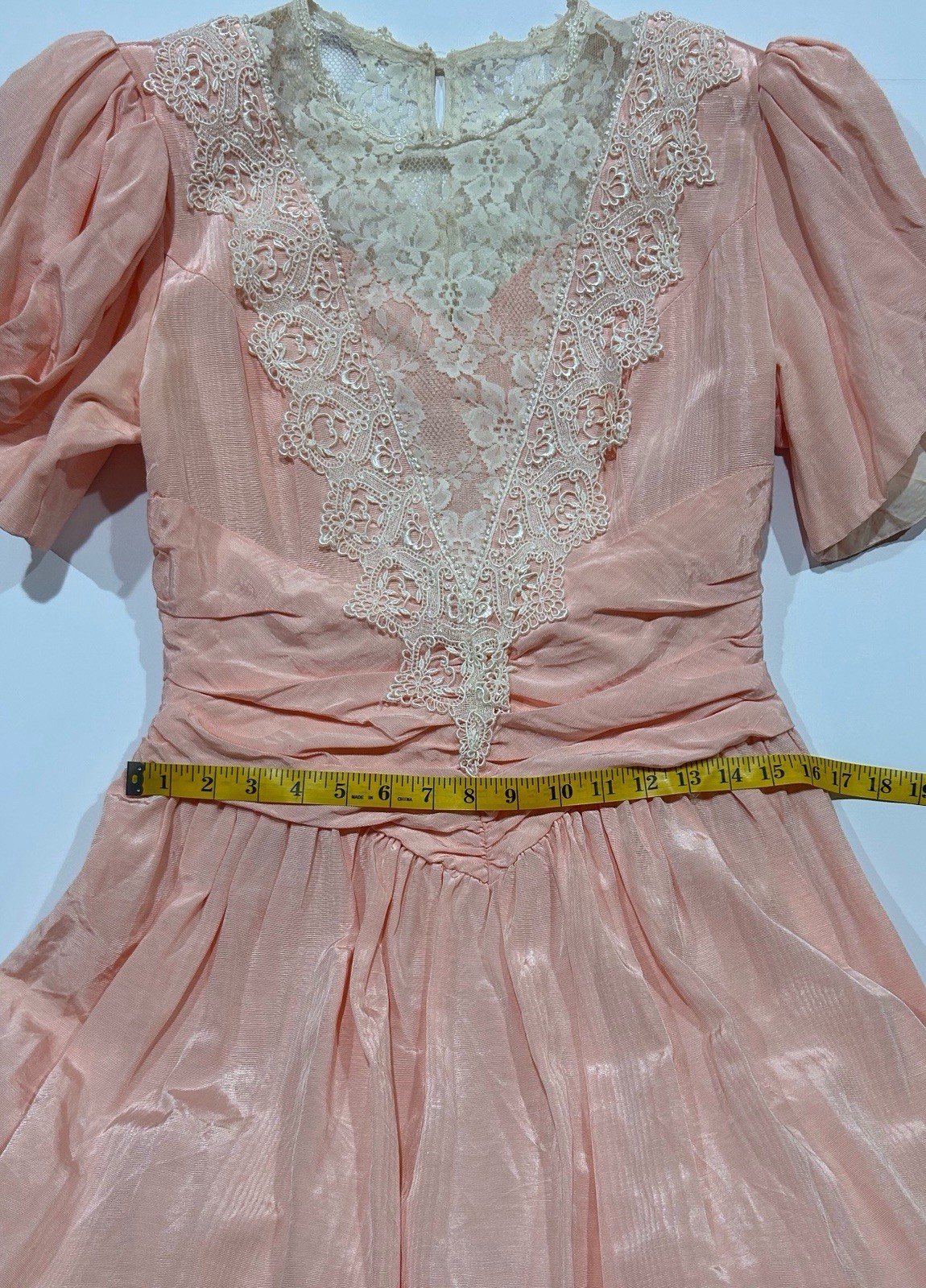 Vtg Scott McClintock Taffeta Lace Tea Dress Prom Victorian Peach Sz 14 FlawsREAD