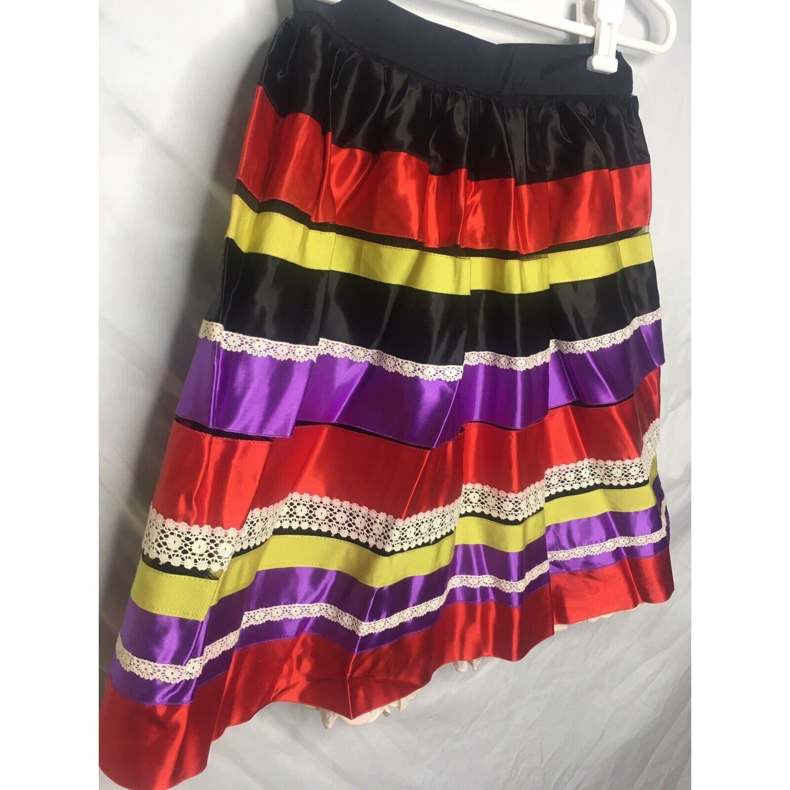 Ribbon Skirt Tiered Satin Lace Grosgrain Size XS Miss Pat Patsi Vintage