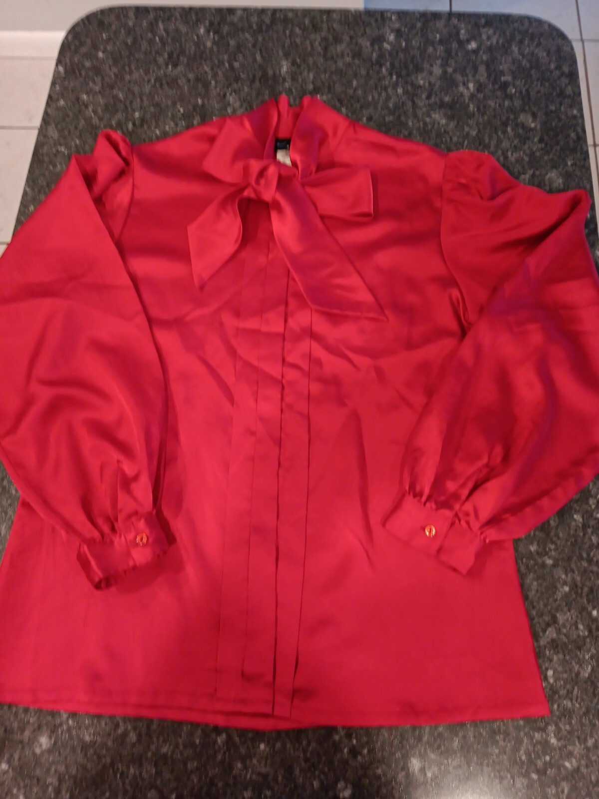 Vintage 80s PaN-her Red Satin Bow Blouse Long Sleeve Sz 11