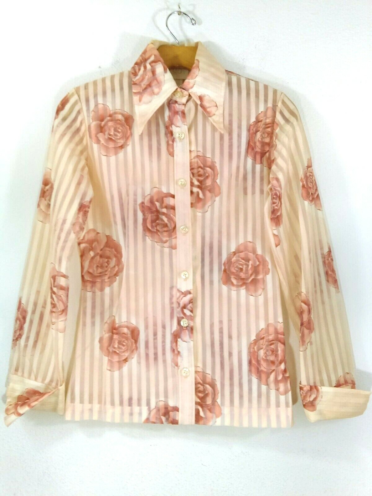 Vintage Ego Chicago 5 Blouse & Undershirt Union Pink Stripe Floral Semi Sheer