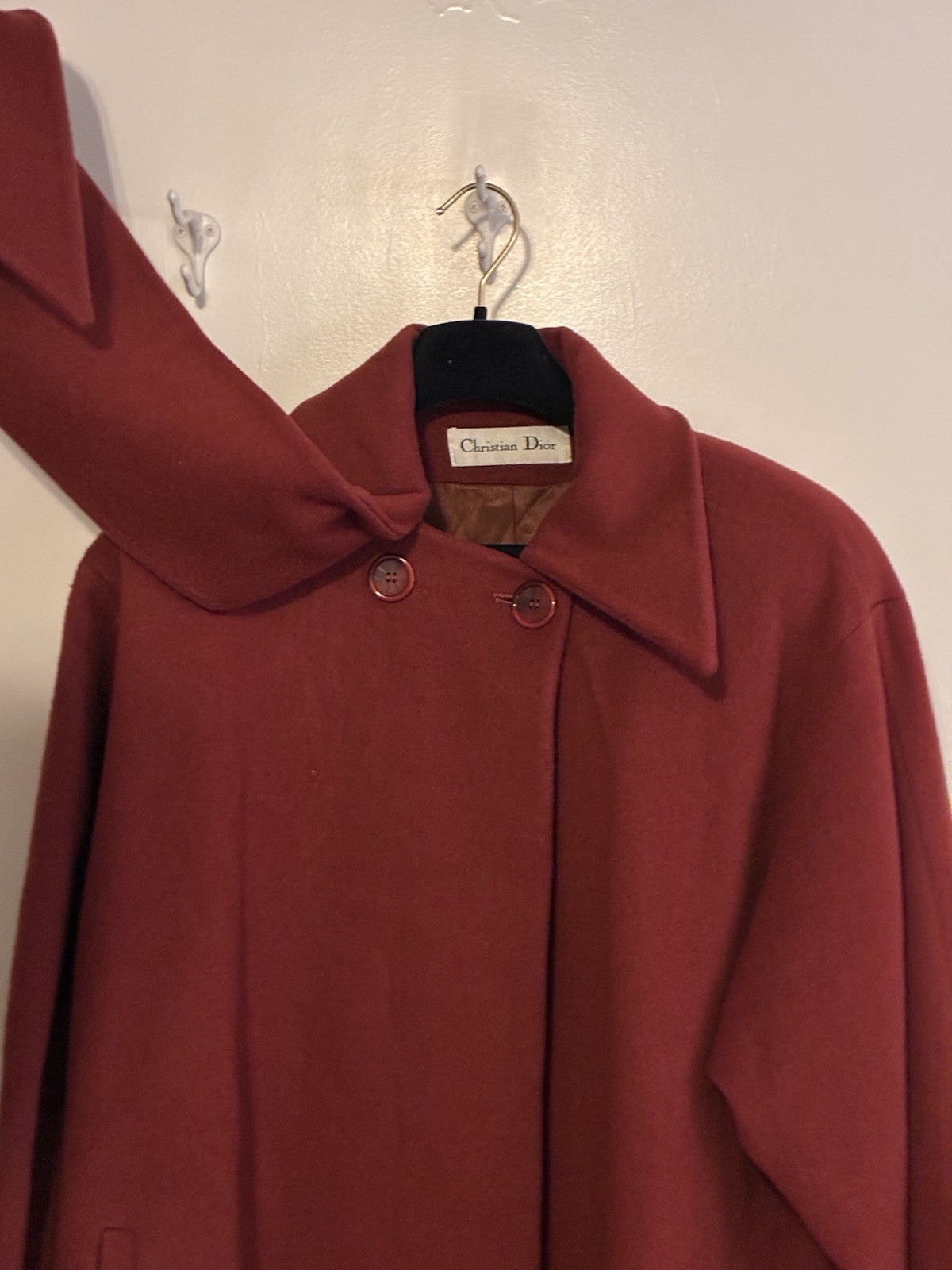 VTG. Couture Christian Dior Womens Deep Red Wool Maxi Coat/Scarf Collar SZ 14