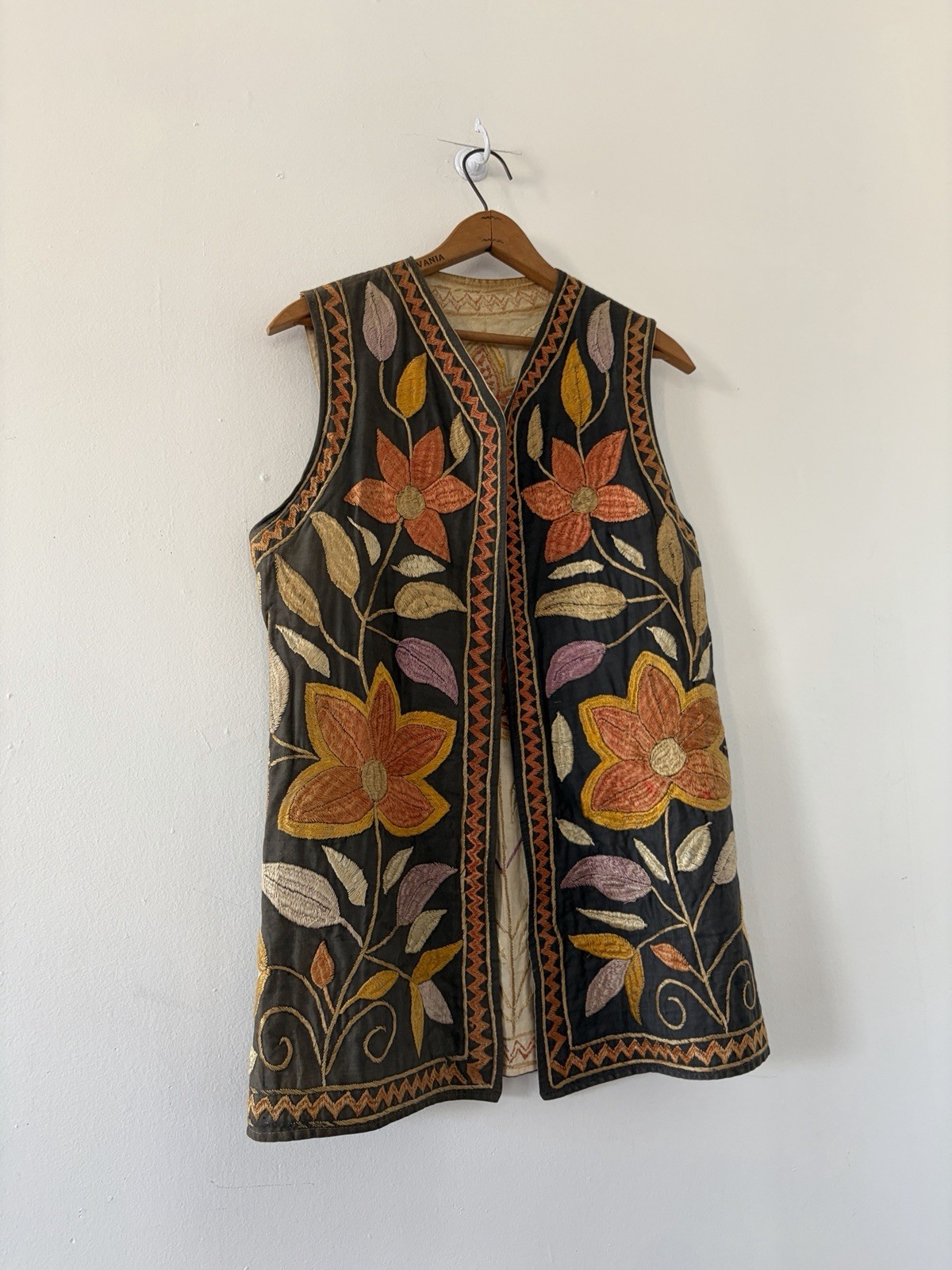Vintage 1960s Afghan Heavily Hand Embroidered Vest Colorful Floral Hippie Boho