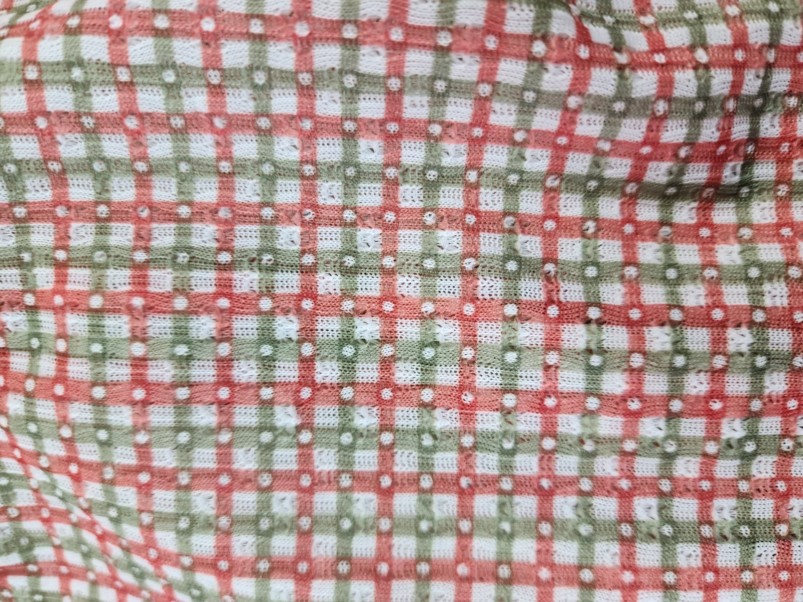 VTG 70s Sears Knit Boutique Large Green Pink Checkered Button Up Shirt Prairie
