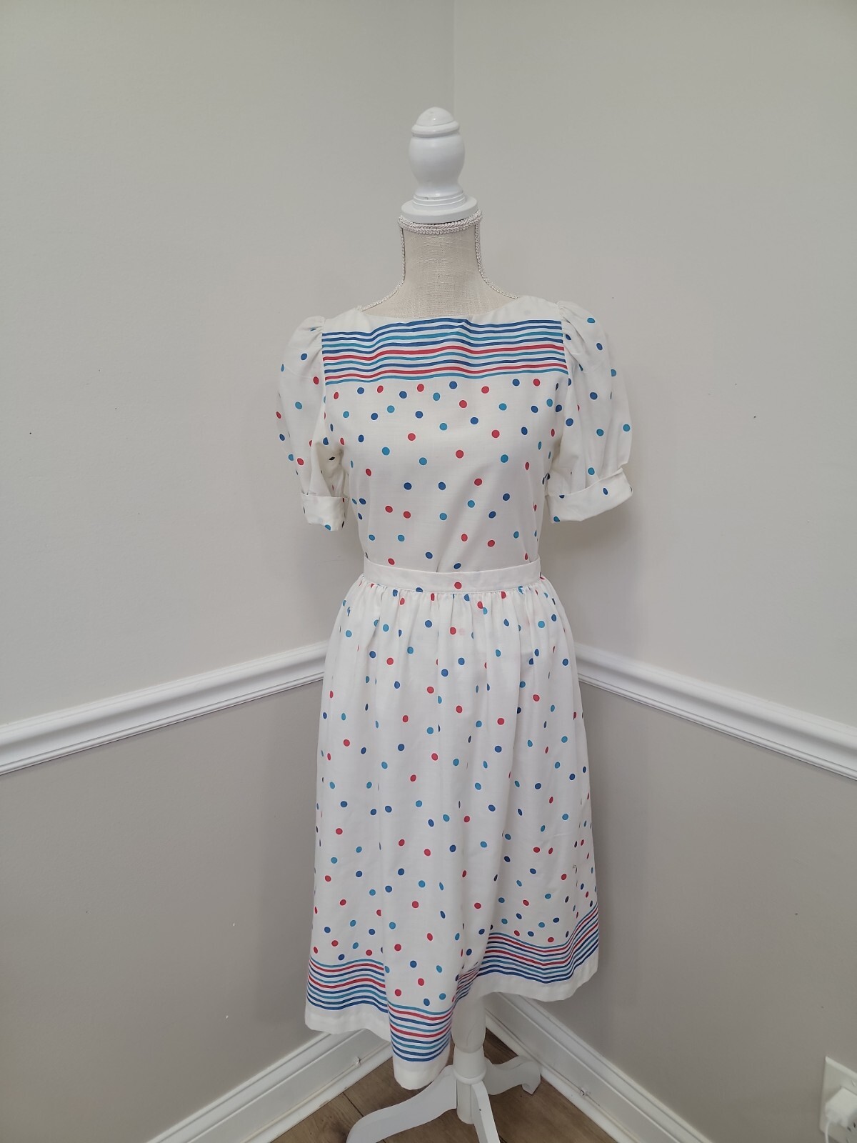 Vintage Women’s Dress Sandy Shaw Polka Dots Cotton/ Suit 2pcs /Cottagecore