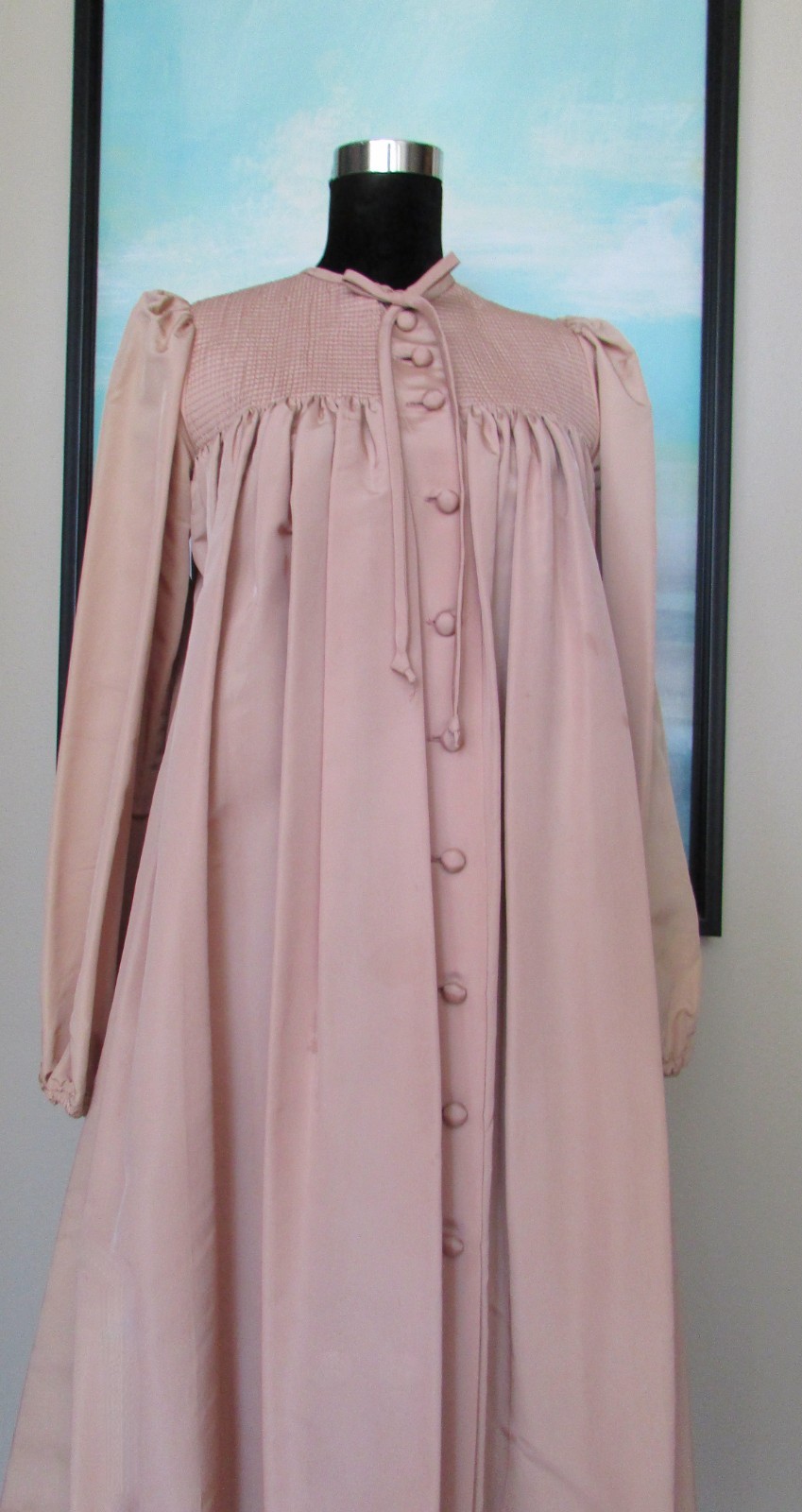 VTG 1970s Oscar de la Renta for Appel Peach Taffeta Maxi Coat Dress S