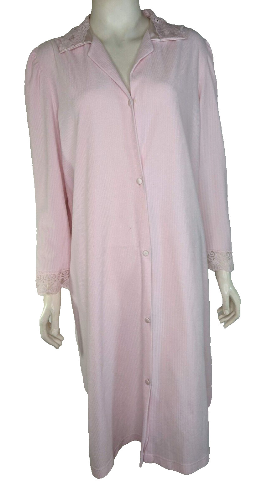 Vintage Vanity Fair Dressing Gown Lace Pink Nightgown Warm Pajamas Sleeves M