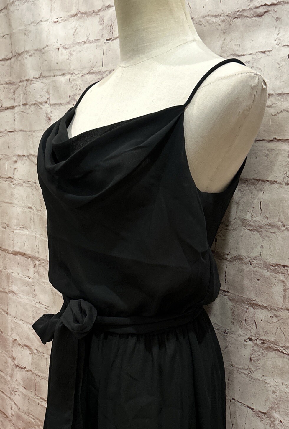 Vintage BILLY JACK FOR HER Sheer Black Spaghetti Strap Dress Tie Waist Size S