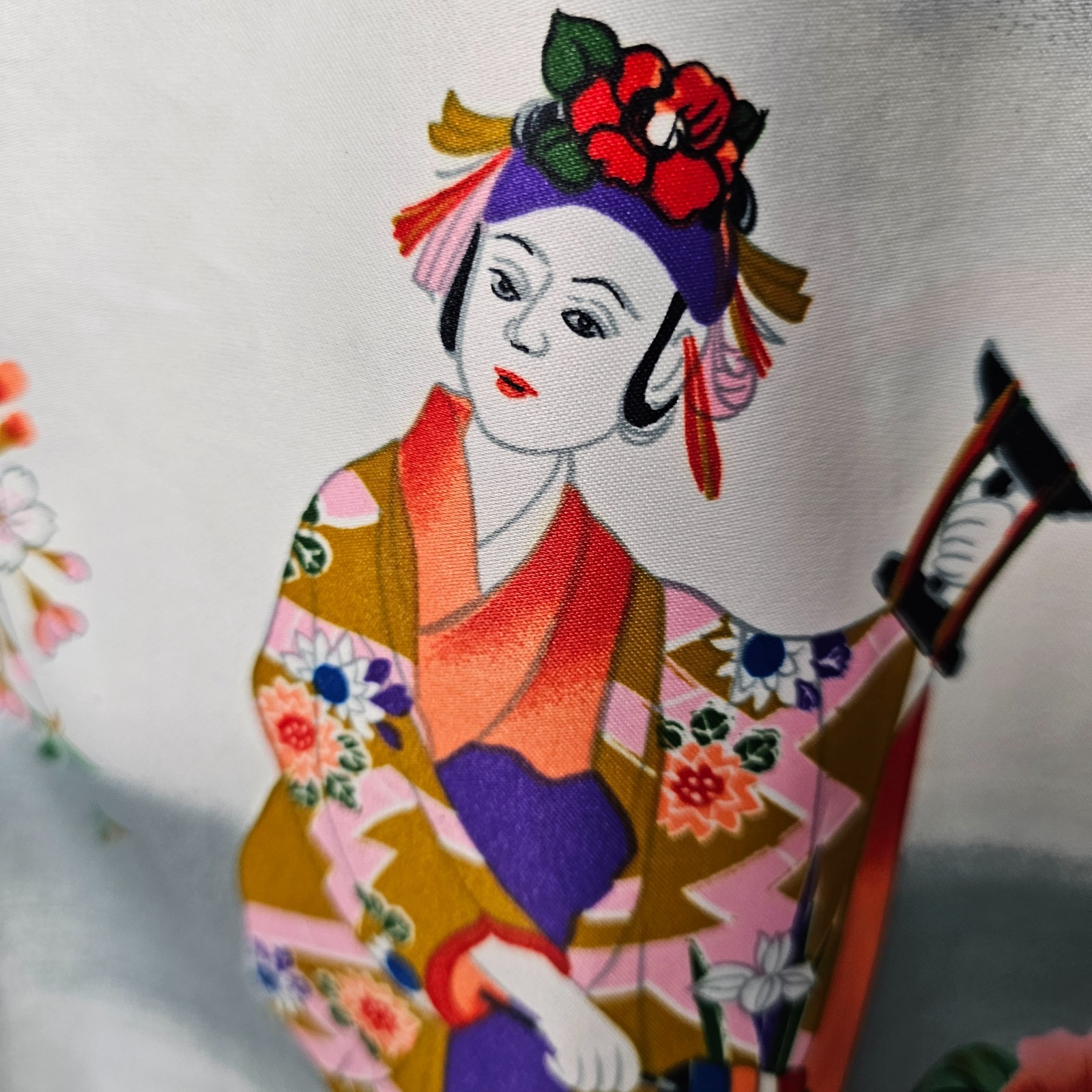 Vtg Ichiban Japanese Kimono Robe Purple Geisha Pagoda Satin NWOT Made in Japan