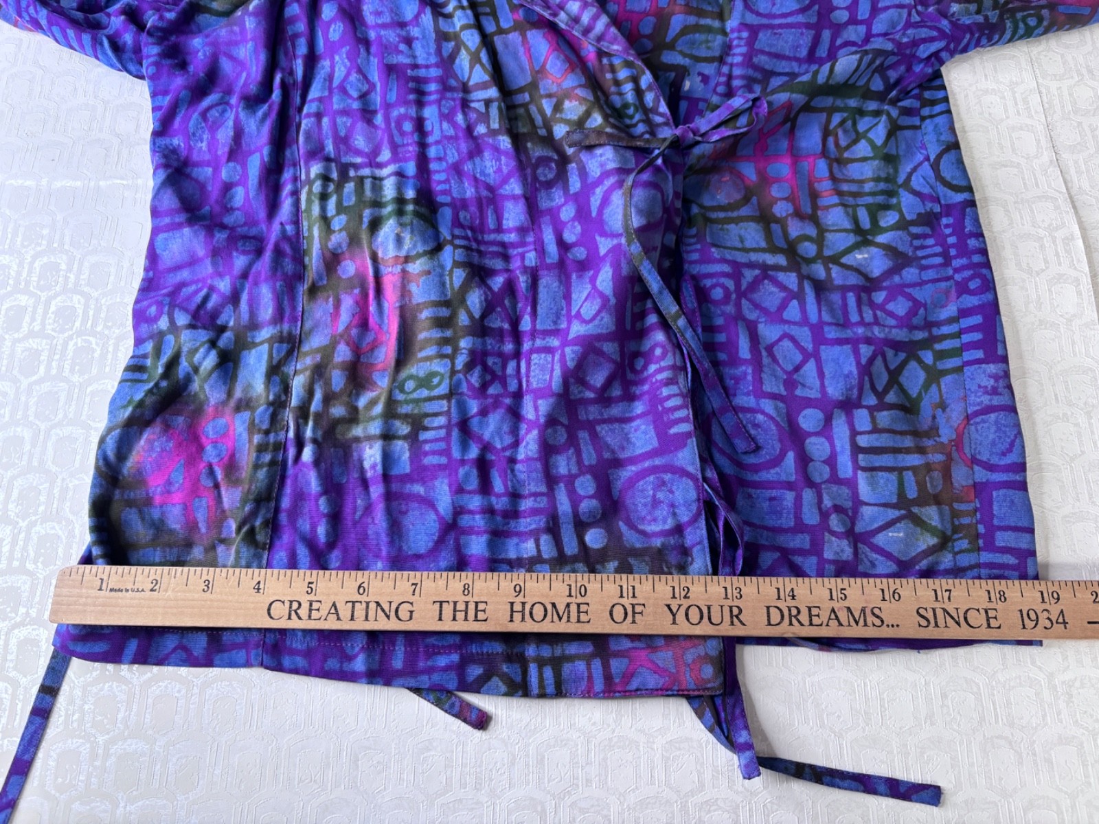 VTG 80’S BOHO PASSPORTS PIER ONE PURPLE BLUE BATIK PRINT WRAP TOP JACKET*S/M
