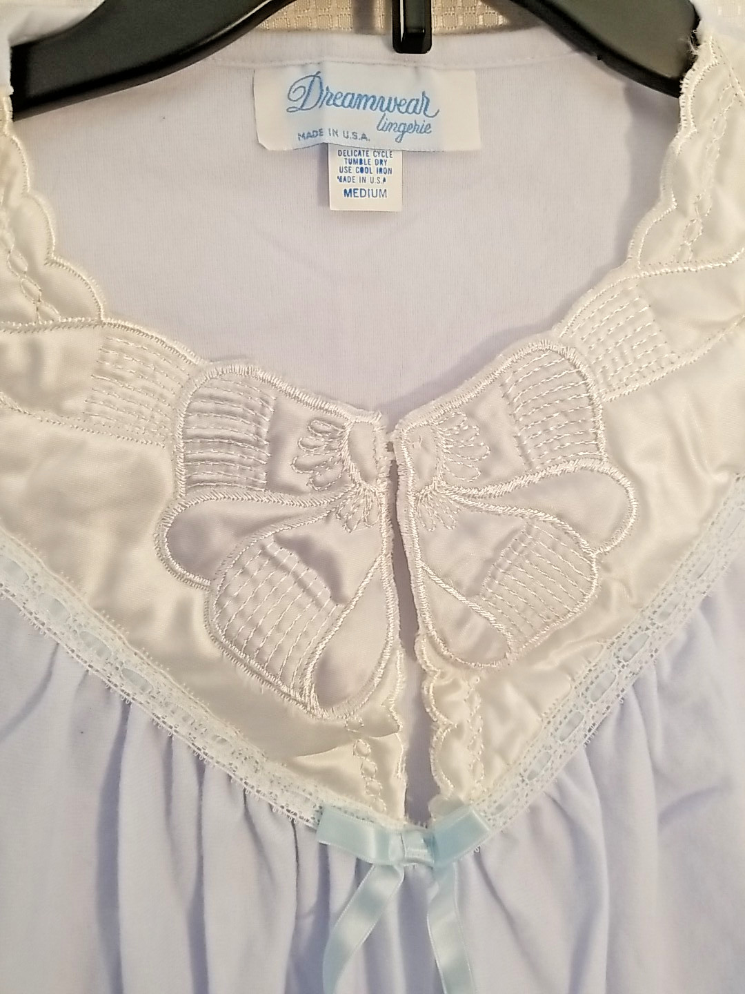 Dream Wear Lingerie Blue Light Flannel & Satin Long Nightgown Granny Modest VTG