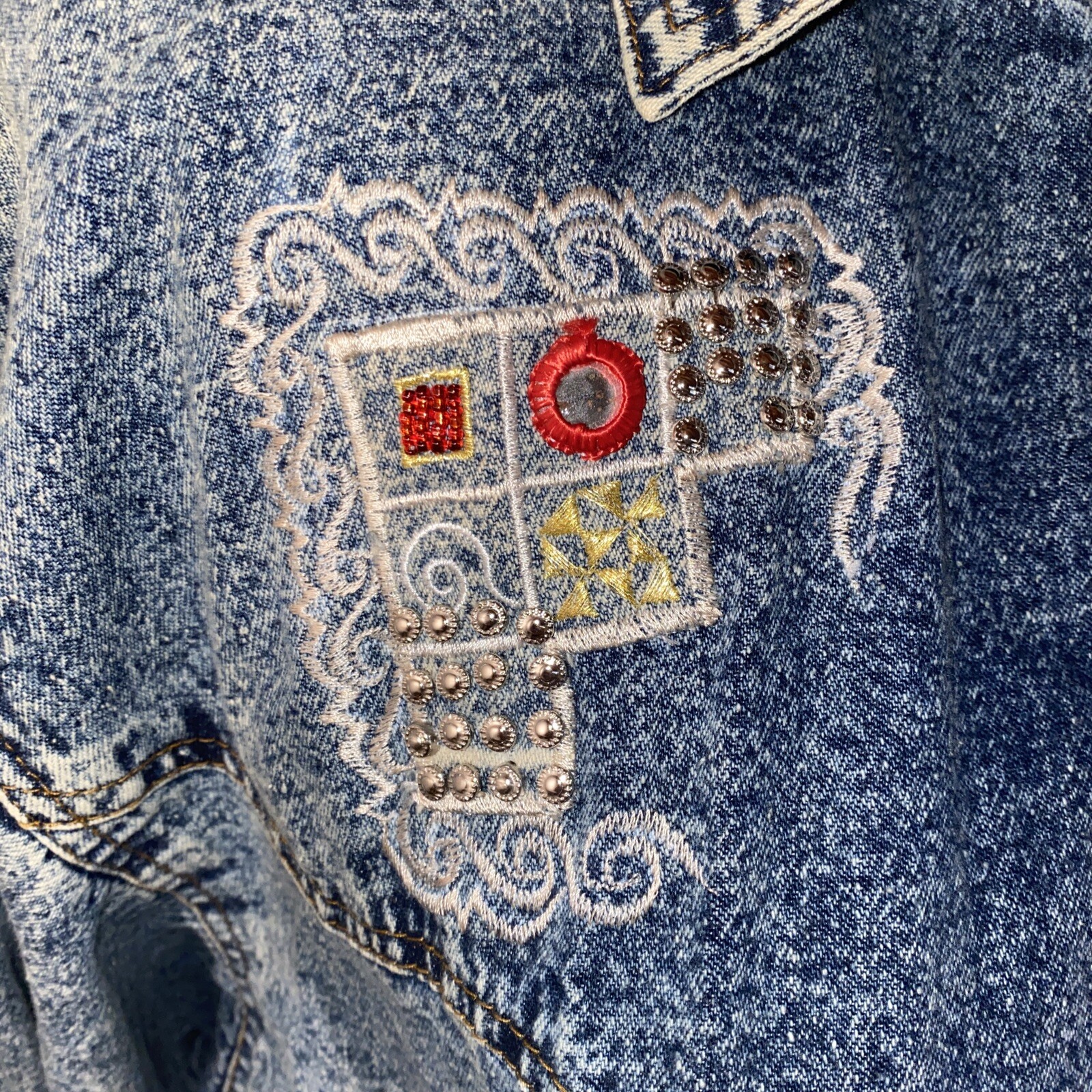 80s Vintage Embroidered Embellished Buttons Med Western Denim Shirt Jacket NWT