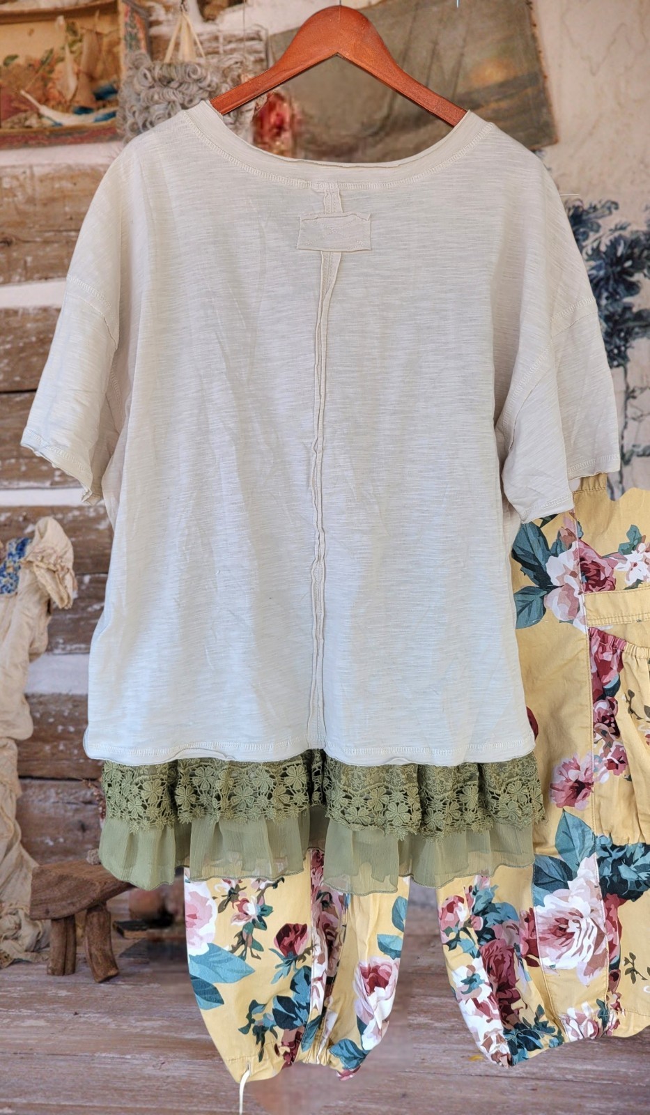 Free People Magnolia Style Gray Cotton hippie boho t-shirt top blouse shirt XL