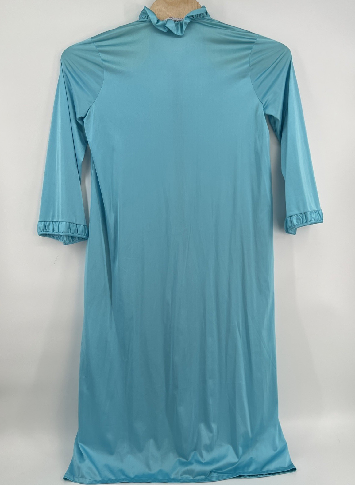 Vtg Vanity Fair Turquoise Long Sleeve Half Zip Ruffle Collar Women’s Robe Small