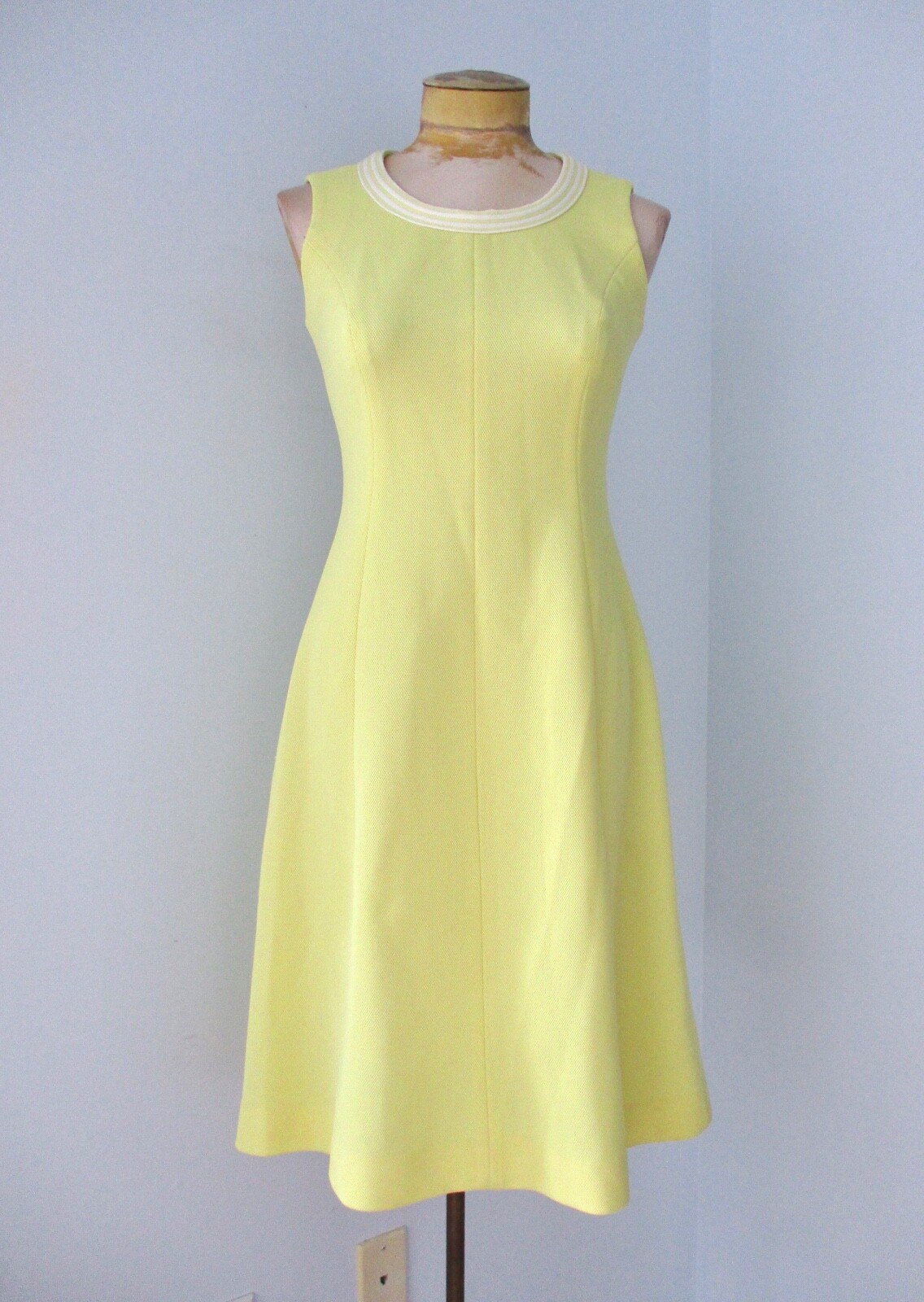 Vtg 70s Leslie Fay Yellow 2-Pc Fit Flare Ringer Dress Jacket Secretary Suit S/M