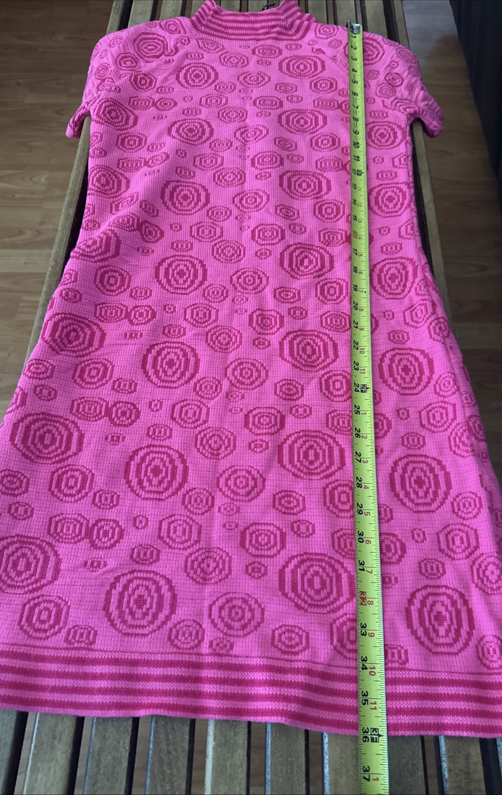 Vintage 70’s Lampl Orlon Acrylic Tunic Mini Hot Pink Sweater Dress S/M