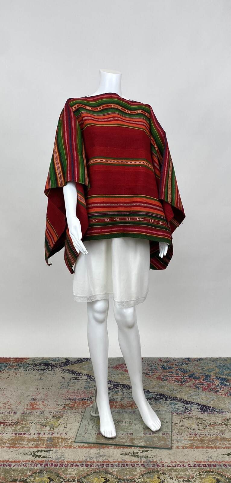 Antique Peruvian Kilim Poncho Hand Woven Alpaca Wool Red Peruvian Poncho