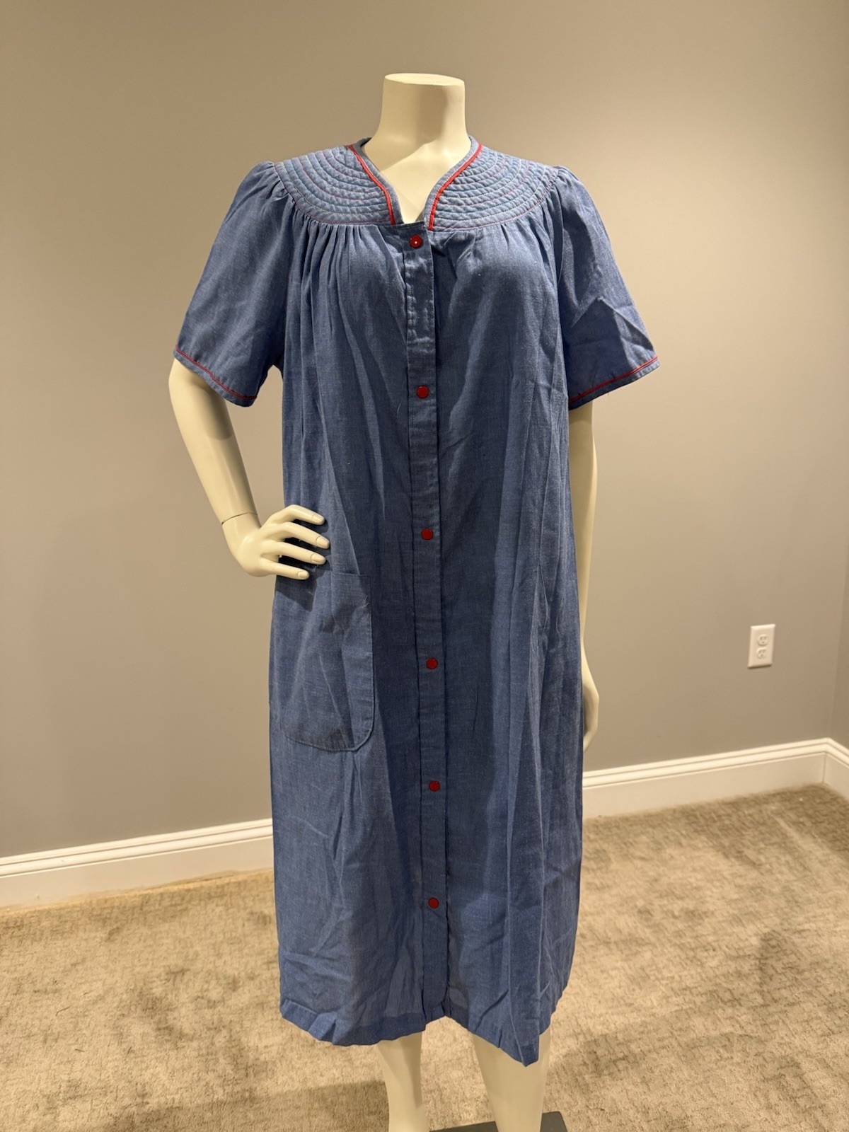 Vintage Smart Time Short Sleeve House Coat Robe Pocket Snaps USA Union Tag Sz M