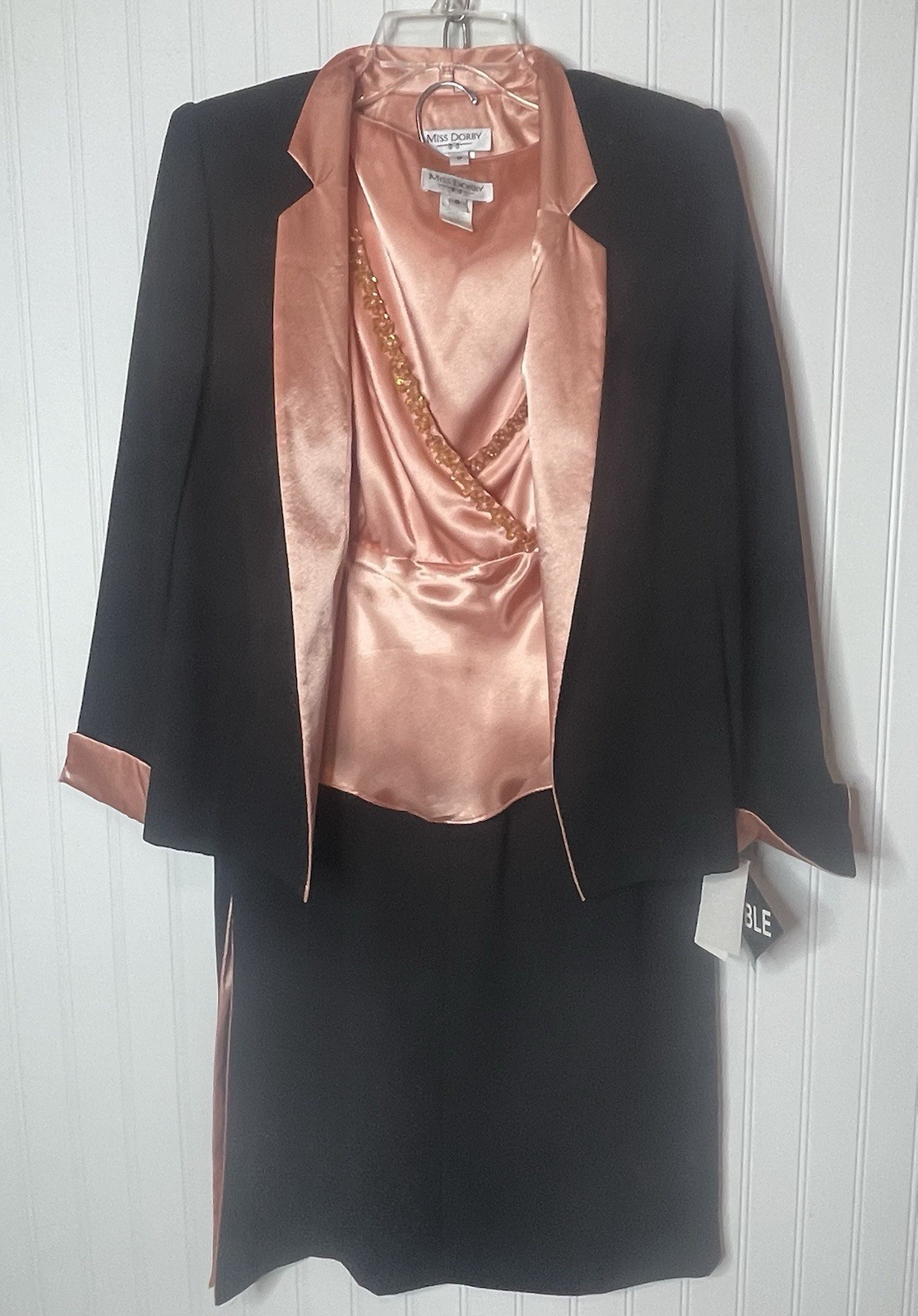 VTG Women’s Miss Dorby Peach Black 3-Piece Skirt Suit Size 8 NWT