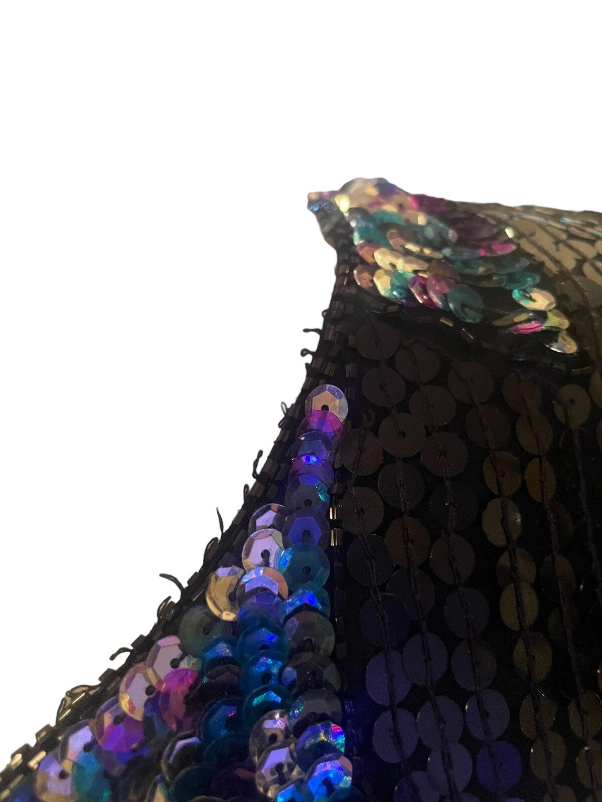 Vintage Petite Illustration Full Sequin Silk Top Black Multi Color Short Sleeve