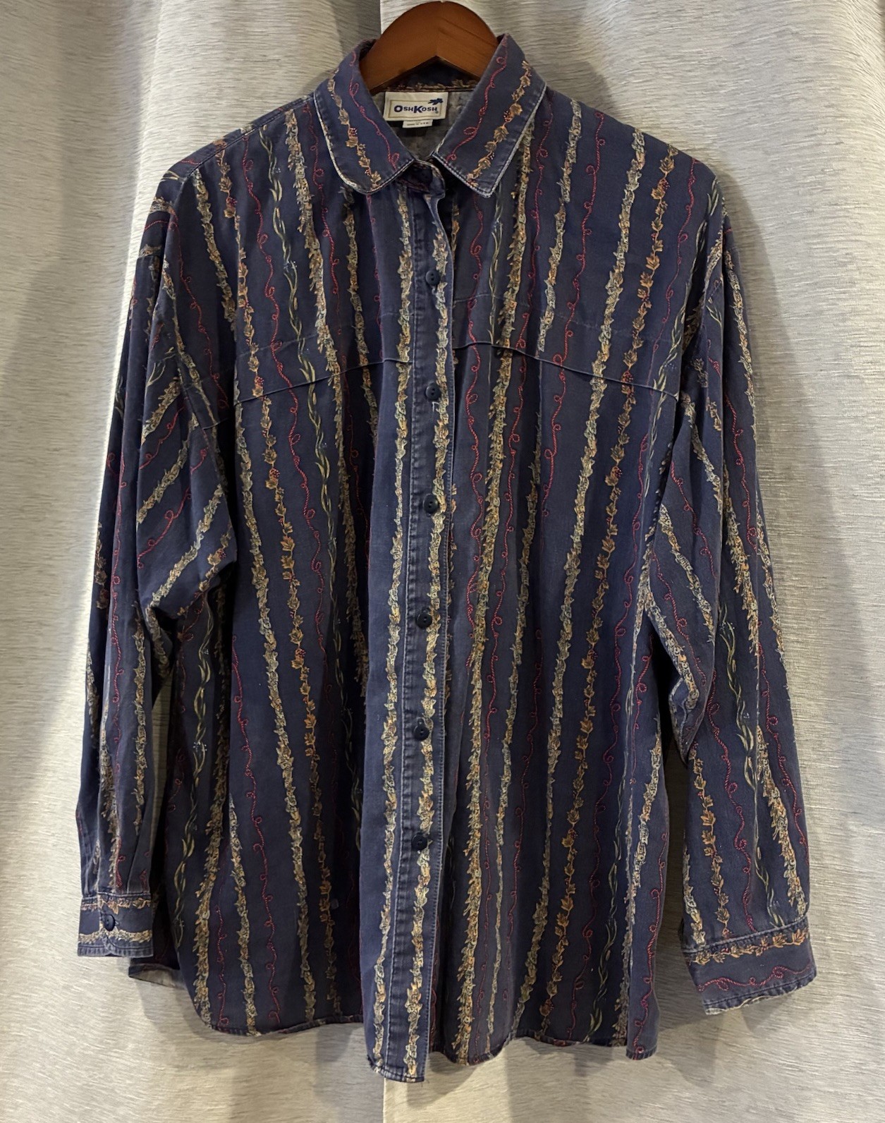 Vintage Oshkosh Women’s Size 18 Graphic Western Button Up Fish Floral Print 90s