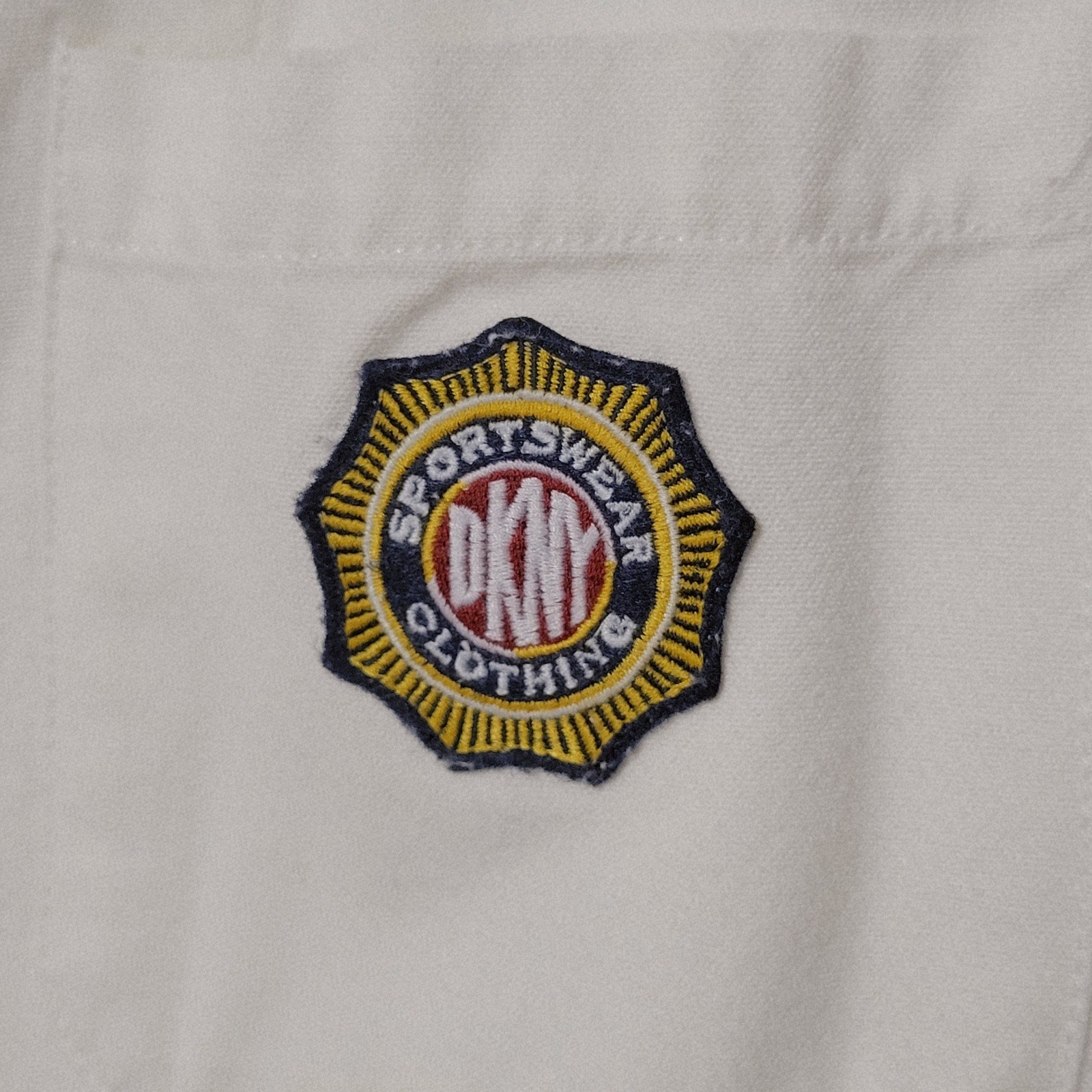 Vtg 90s DKNY Jeans Blazer Small Cream Cotton Longline Sporty Prep Crest