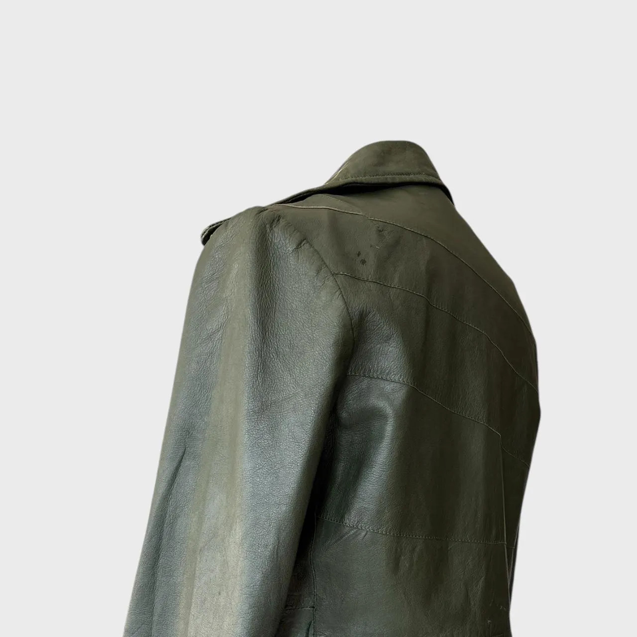 Vintage 70s Dark Green Leather Jacket: Fitted Waist, Retro Boho size US4