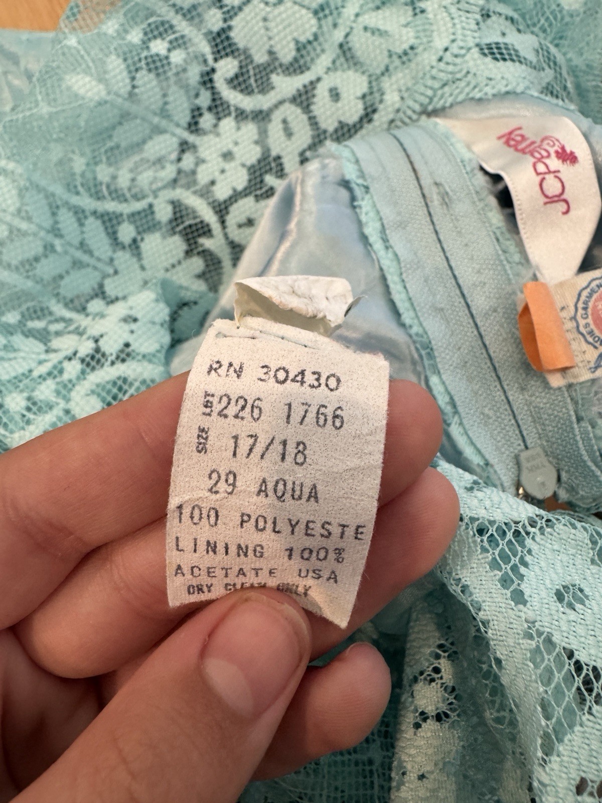 JC Penney Vintage 80s Aqua Lace Dress Medium Union Tag – See listing for size