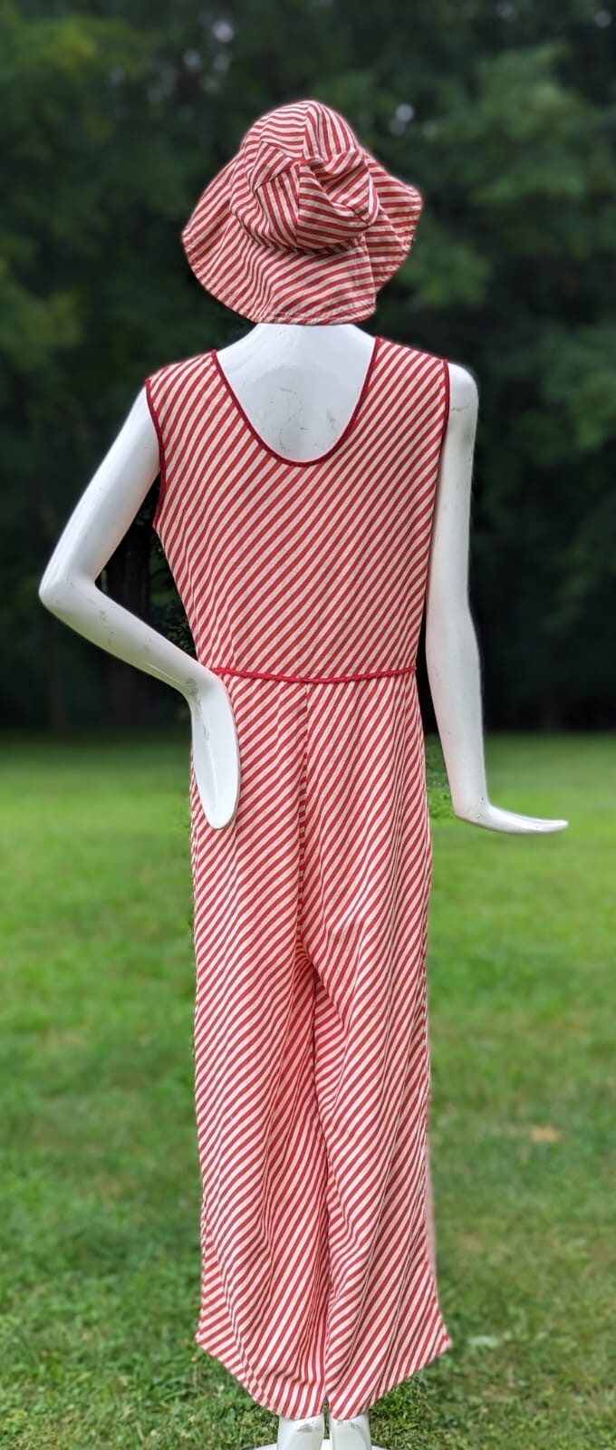NAUTICAL THEME VINTAGE 1930’S CANDY CANE STRIPED BEACH PAJAMAS ROMPER W HAT