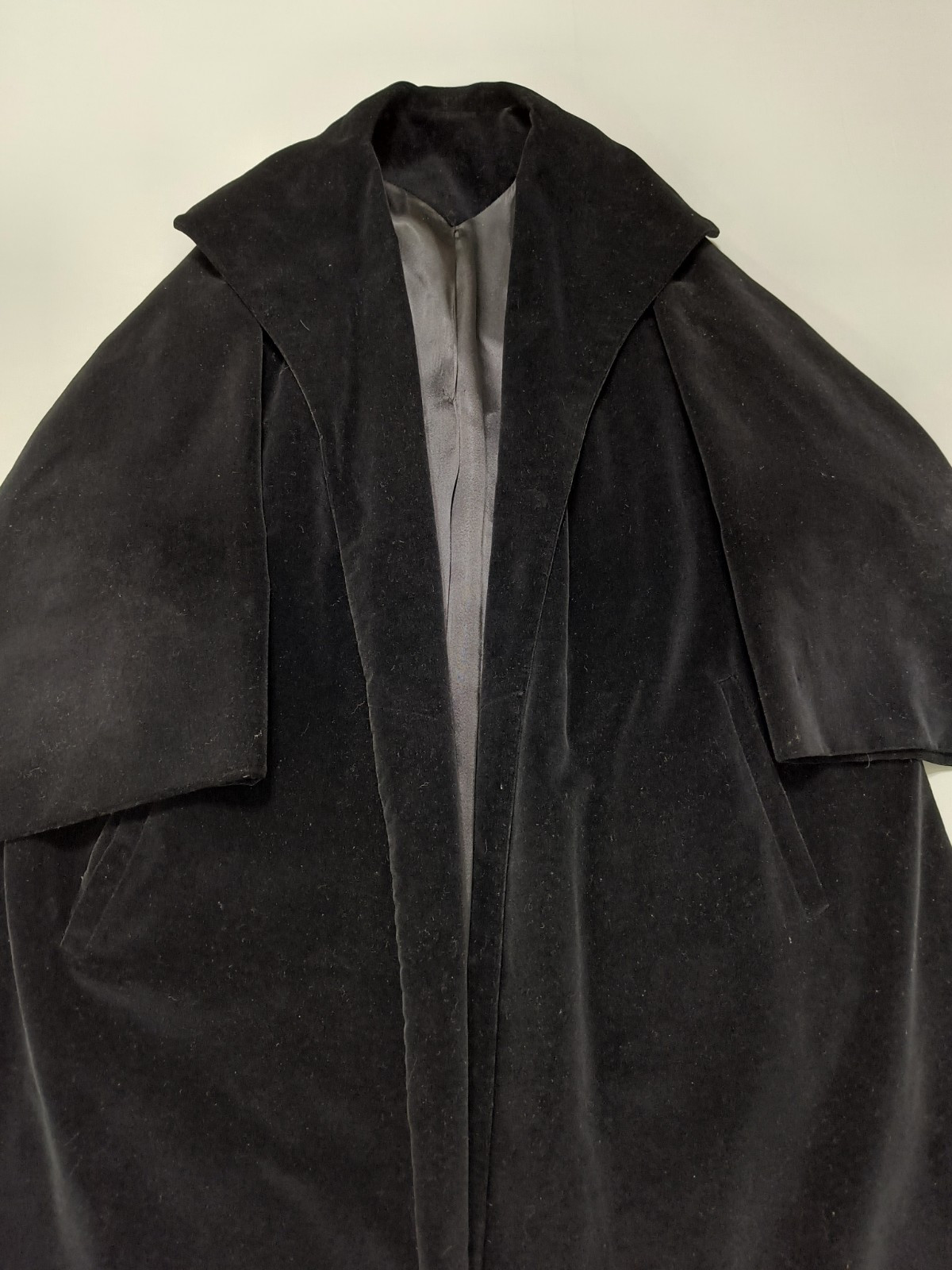 VTG 50s Original Candi Wrap Long Maxi Coat Union Made Black Velvet Witchy L Vamp