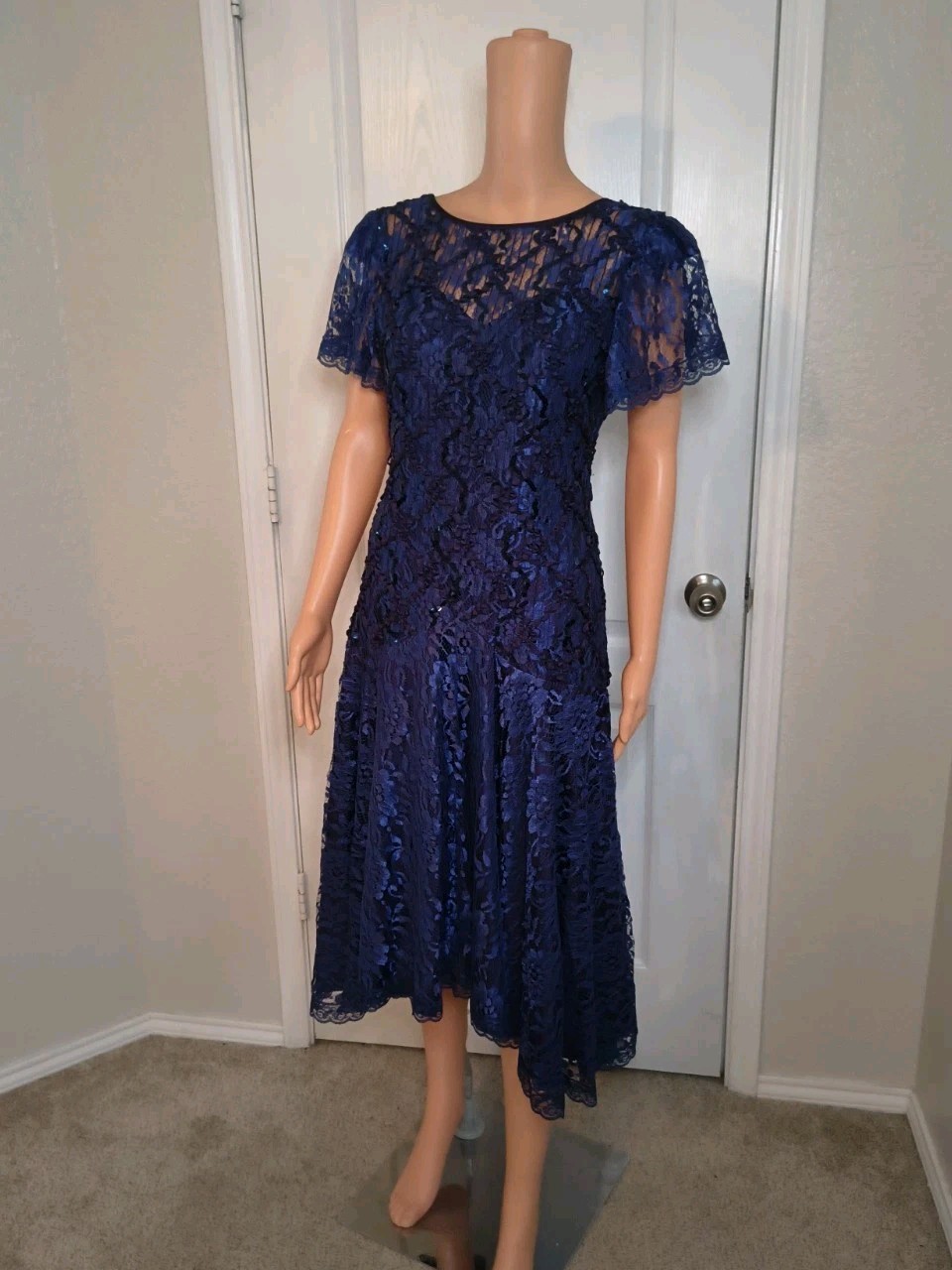 Vintage 80s Lace Drop Waist Dress Size 6 – Artsy Festival Sparkly Glam -DP29
