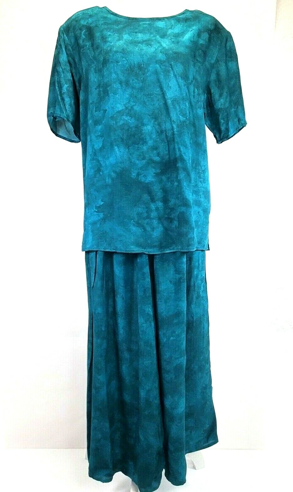 Carole Little CL Womens Size 4 Skort Pant Suit Set Teal Marble Tie Dye Rayon SS