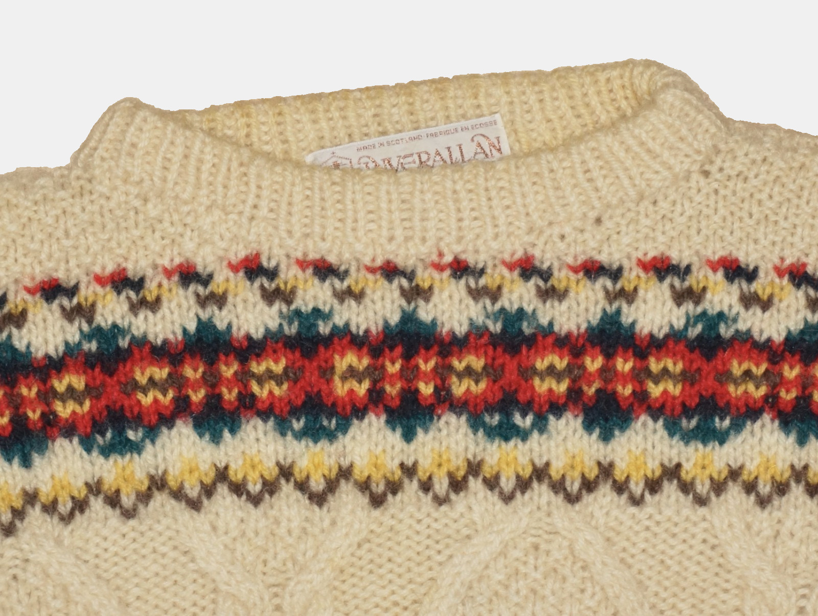 70’s Vintage INVERALLAN Cream & Multicolor 100% Scottish Wool Knit Sweater M/L