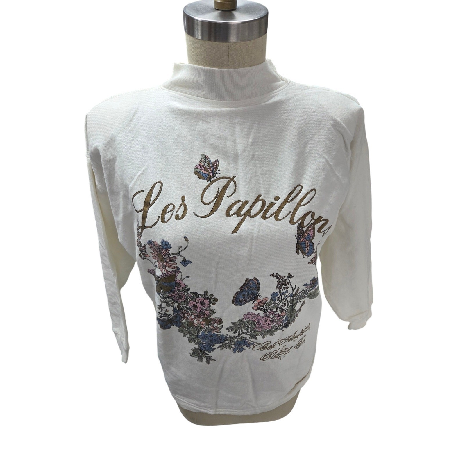 VTG 90s Best American Clothing Co Butterfly Graphic Cotton Fleece Top USA NWOT