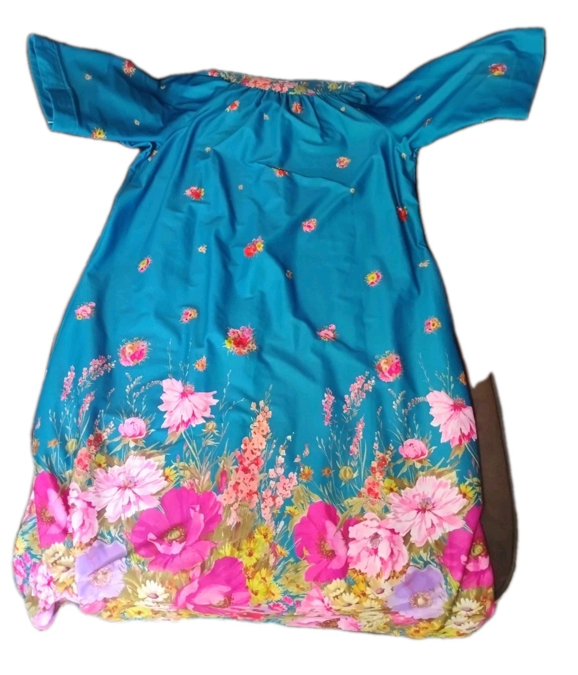 VTG Lady Lisanne Blue Floral Moo Moo Robe Housecoat 1/2 Zip Loungewear Sz M/ L