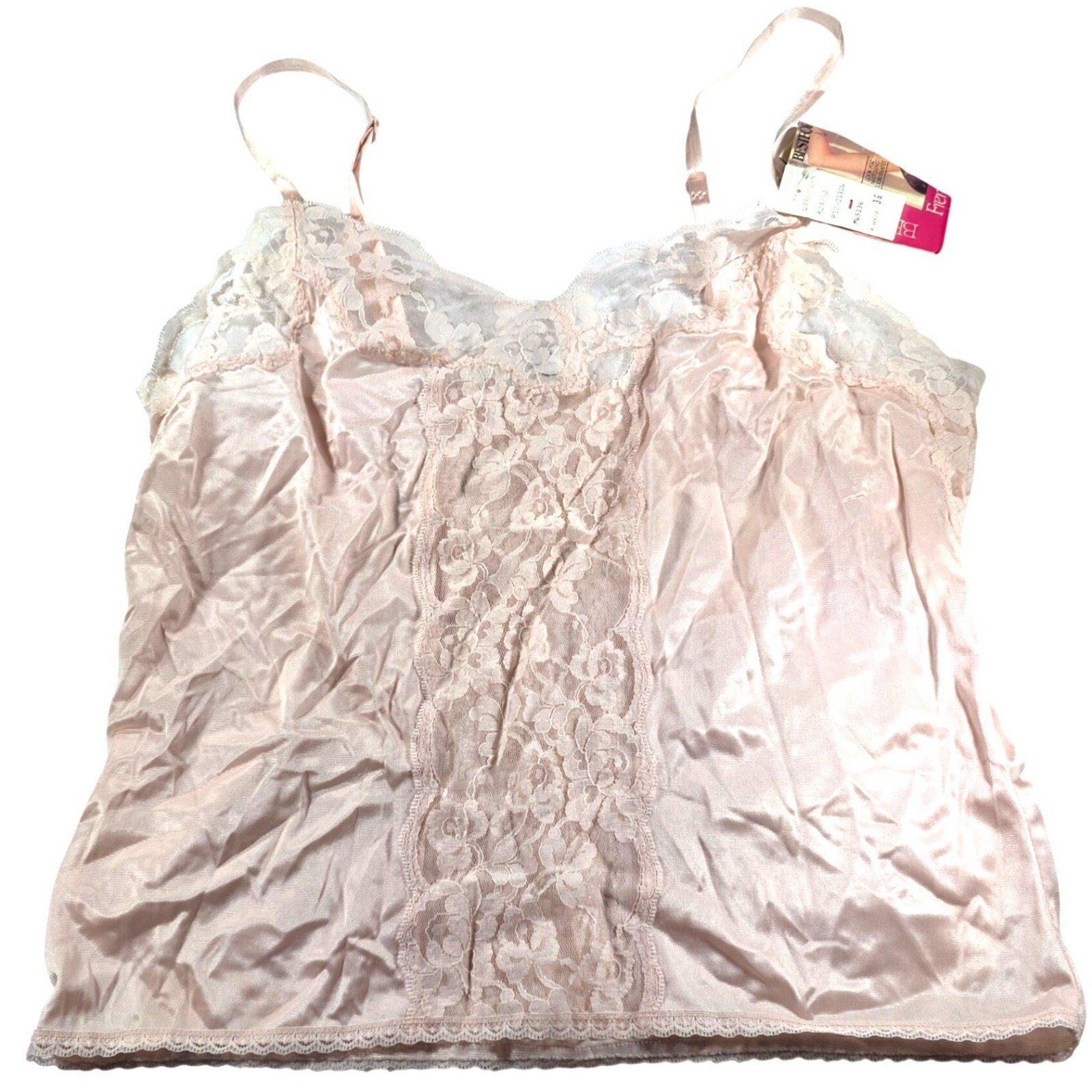 Bestform French Dressing Pink Rose Lace Camisole Size 36 Dupont Antron III Nylon