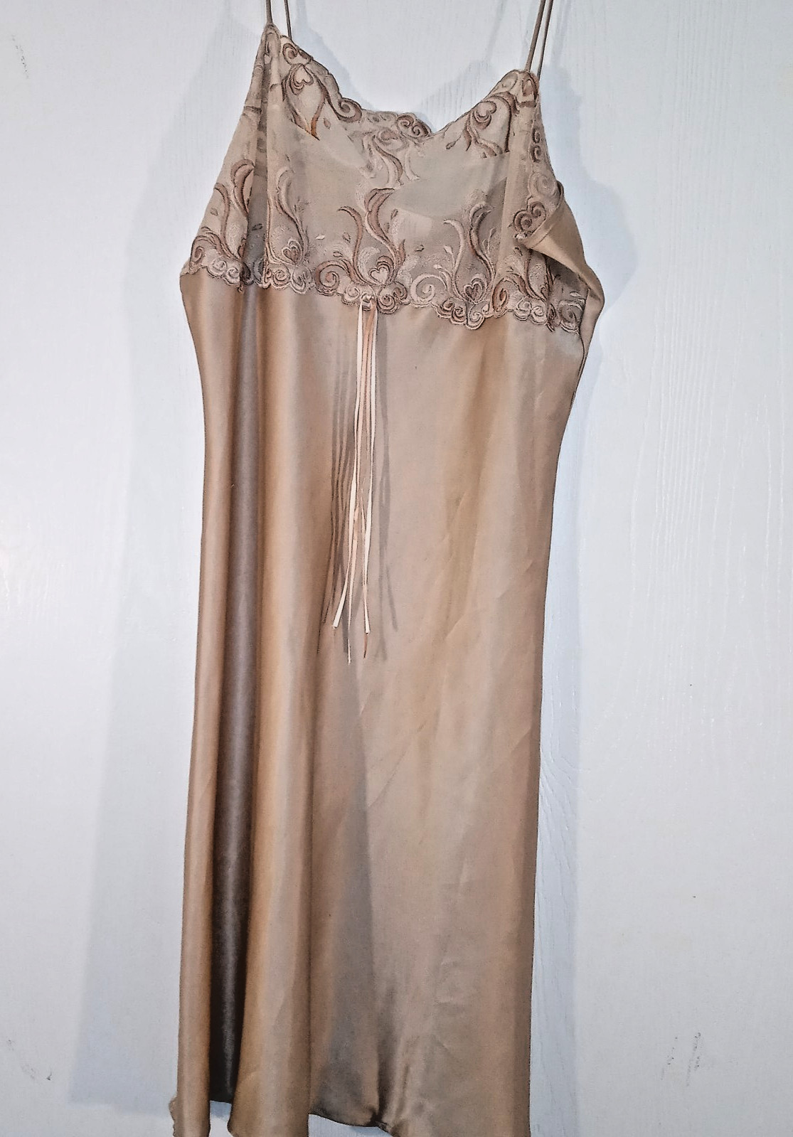 Satin Lace M/L Bodice Slip Dress Nightgown Lingerie Spaghetti Straps Vintage