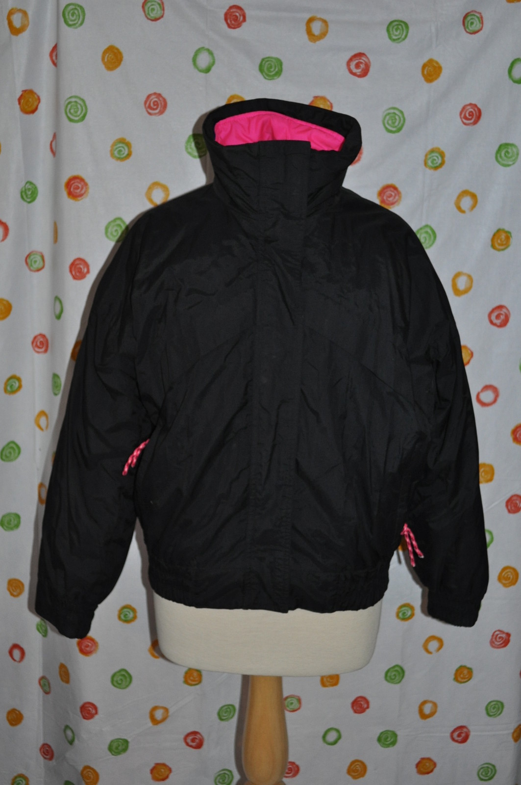 1980’S BLACK puff JUNIOR M COAT ZIP OUT WINDBREAKER 2 COATS IN ONE RETRO COOL
