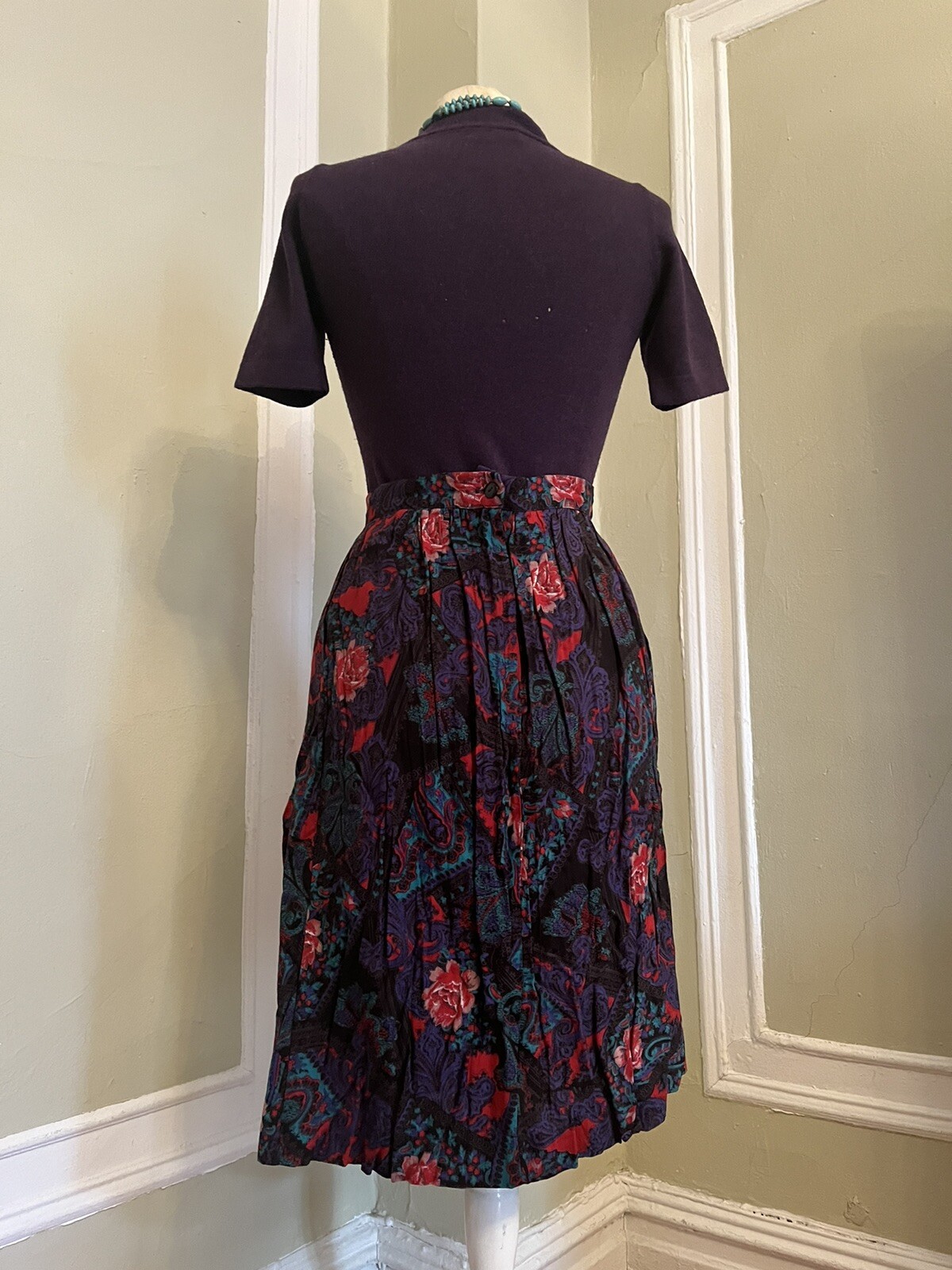 Vintage Paisley and Rose Pleated Skirt by Ms Interpret