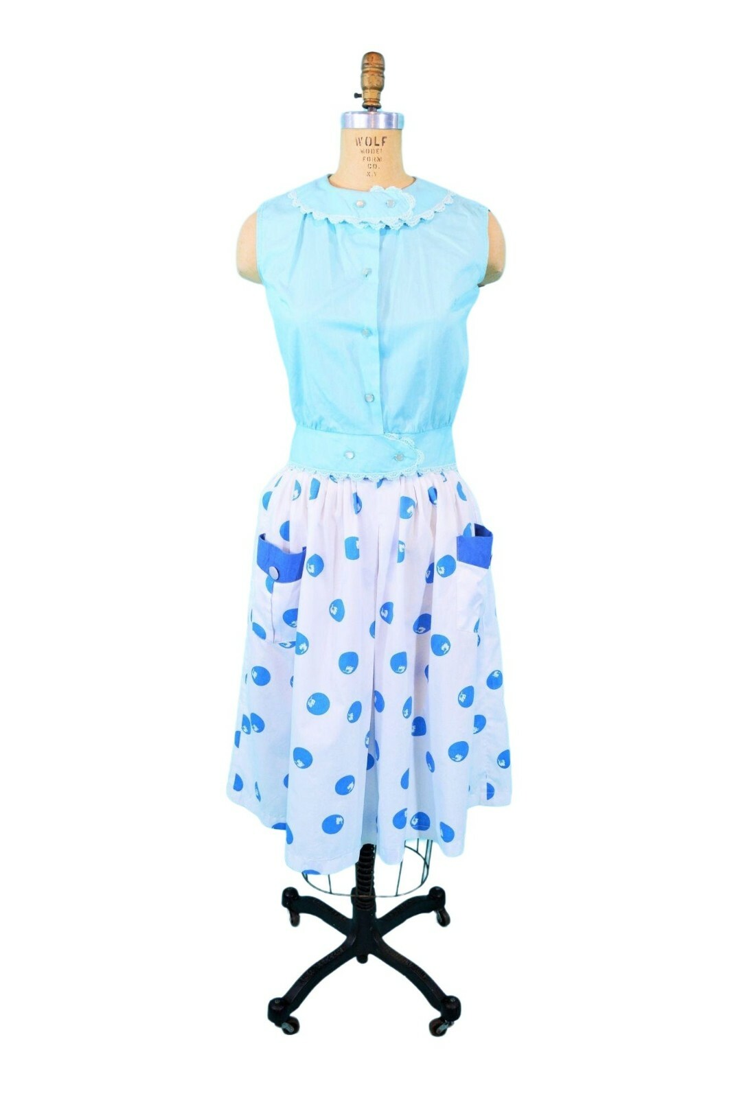 Vintage 1980s Full Skirt Novelty Blueberry Print 80s does 50s Rockabilly W 26″