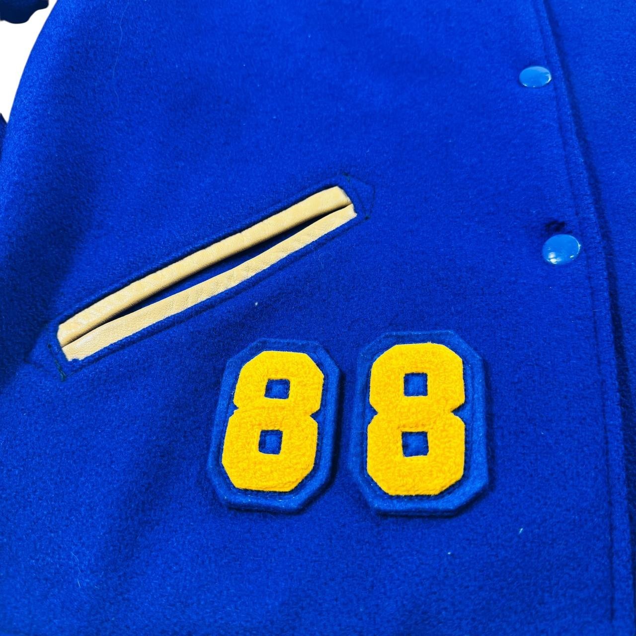 Vintage 1980s Skookum Letterman Cheerleader Jacket Blue Yellow Wool USA Size 36