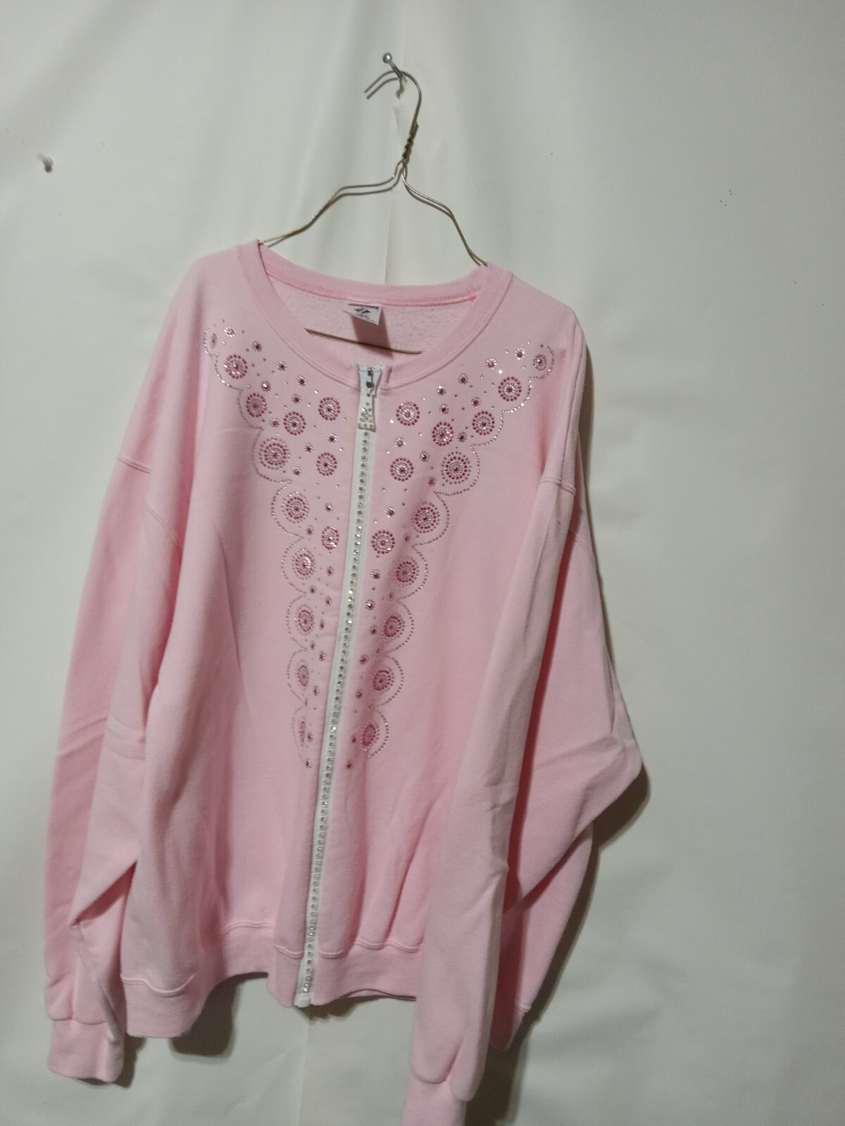 Vintage Jerzees Xl Womans Pink Full Zip Sweater Sparkles Embroidery 24 P2p 26l