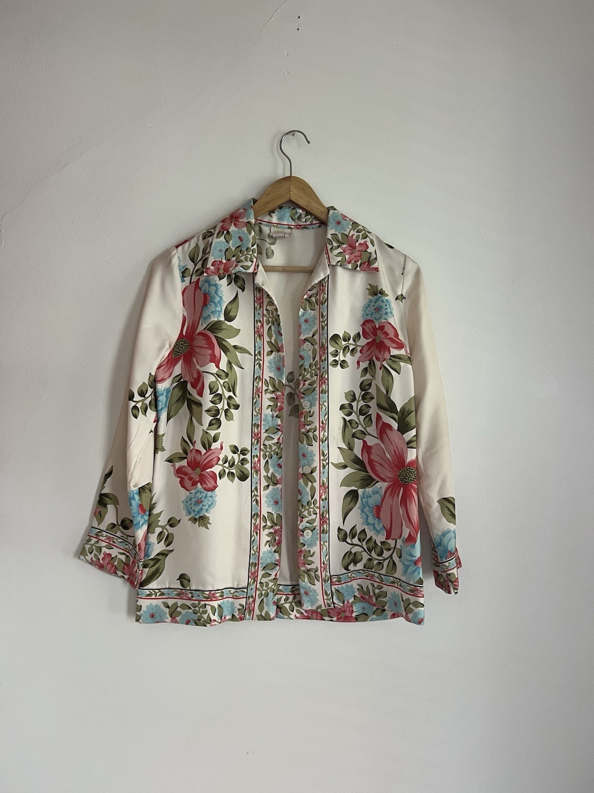 Vintage Floral Button Up Blouse Jacket Colorful Retro 70s 80s Print Long Sleeve