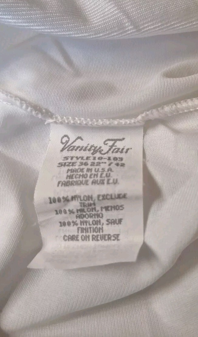 VANITY FAIR FULL SLIP WHITE STYLE 10-103 LACE TRIM SIZE 36 22″ / 42 MADE IN USA
