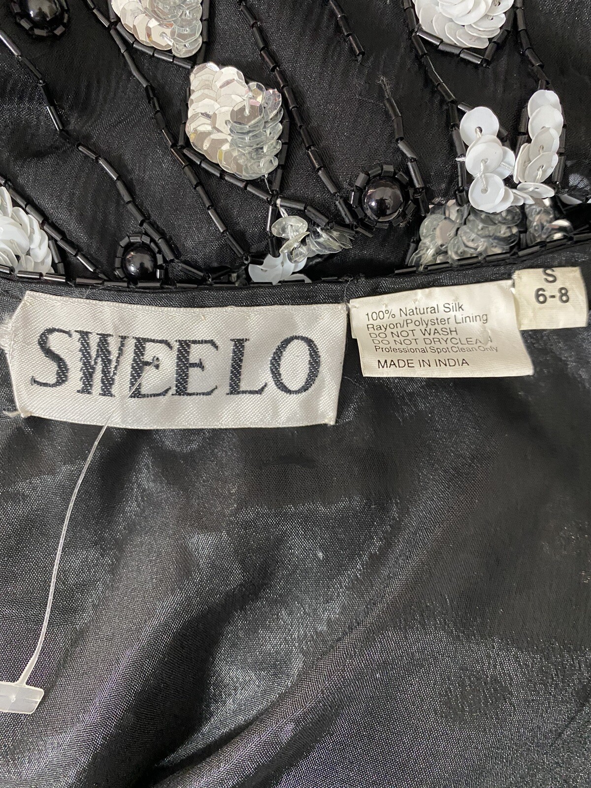 NEW Vintage Sweelo Size Small 6-8 Black Silk Beaded Jacket Bolero Sequins S