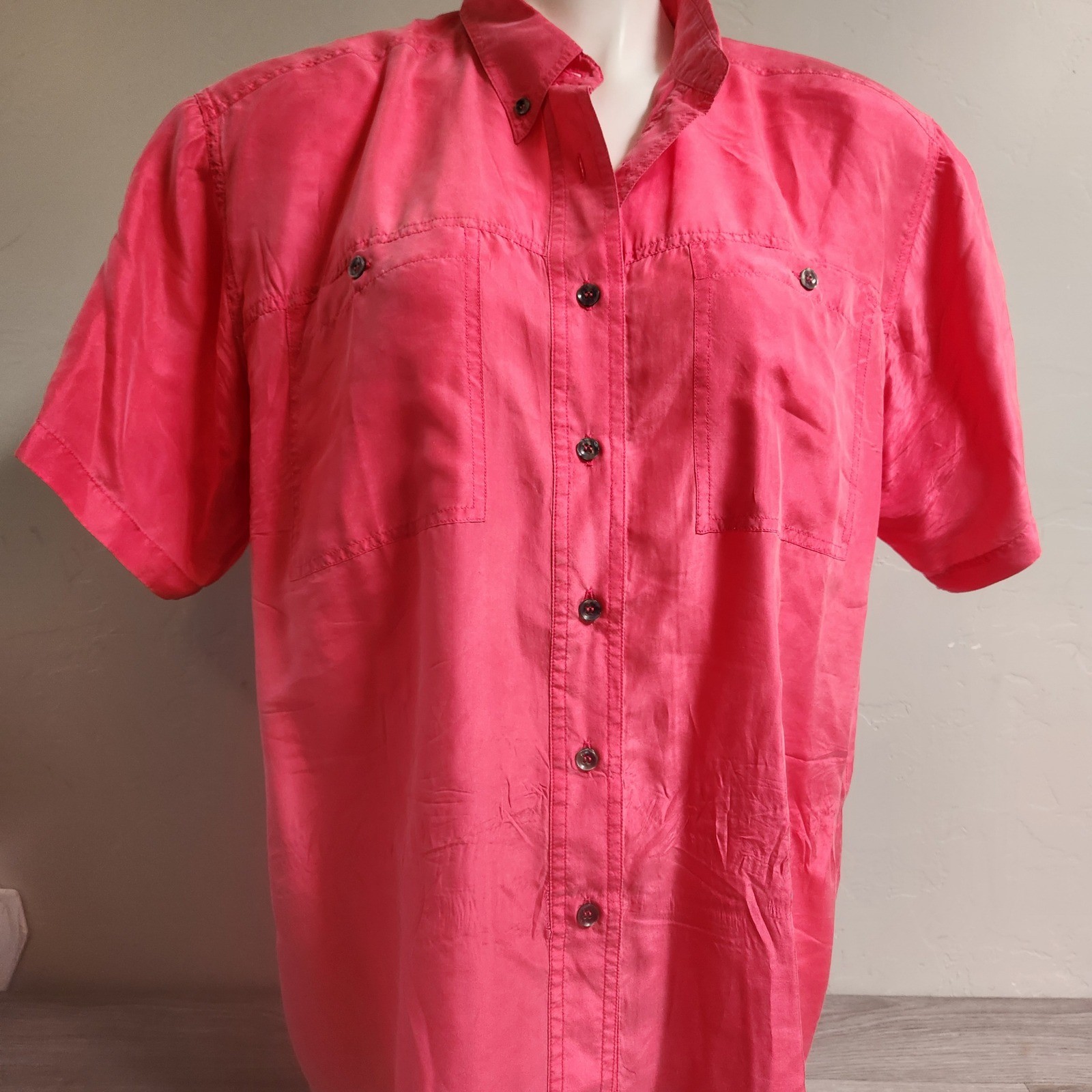 Vintage The Silk Collection Button Front Shirt Pink Size 16 Delicate Lightweight