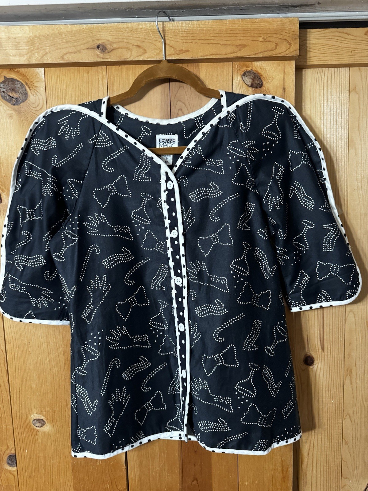 VTG Jeanne Marc Black & White Tailored Blouse Bows High Heels Champagne 4/6 P