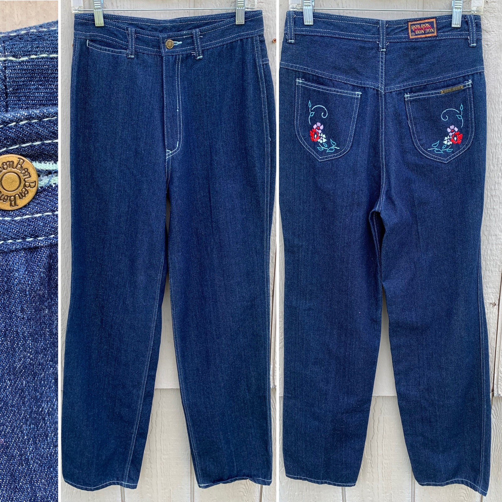 vintage Bon Bon jeans floral embroidered pockets 70s 80s size 15 29 inch waist