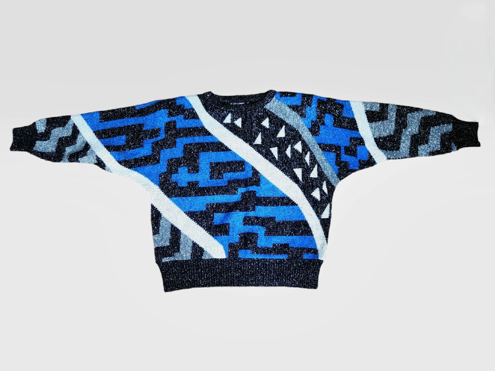 Vintage I.B. Diffusion Sweater POP Art Geometric Disco Wool Blue Metal 80s 90s M