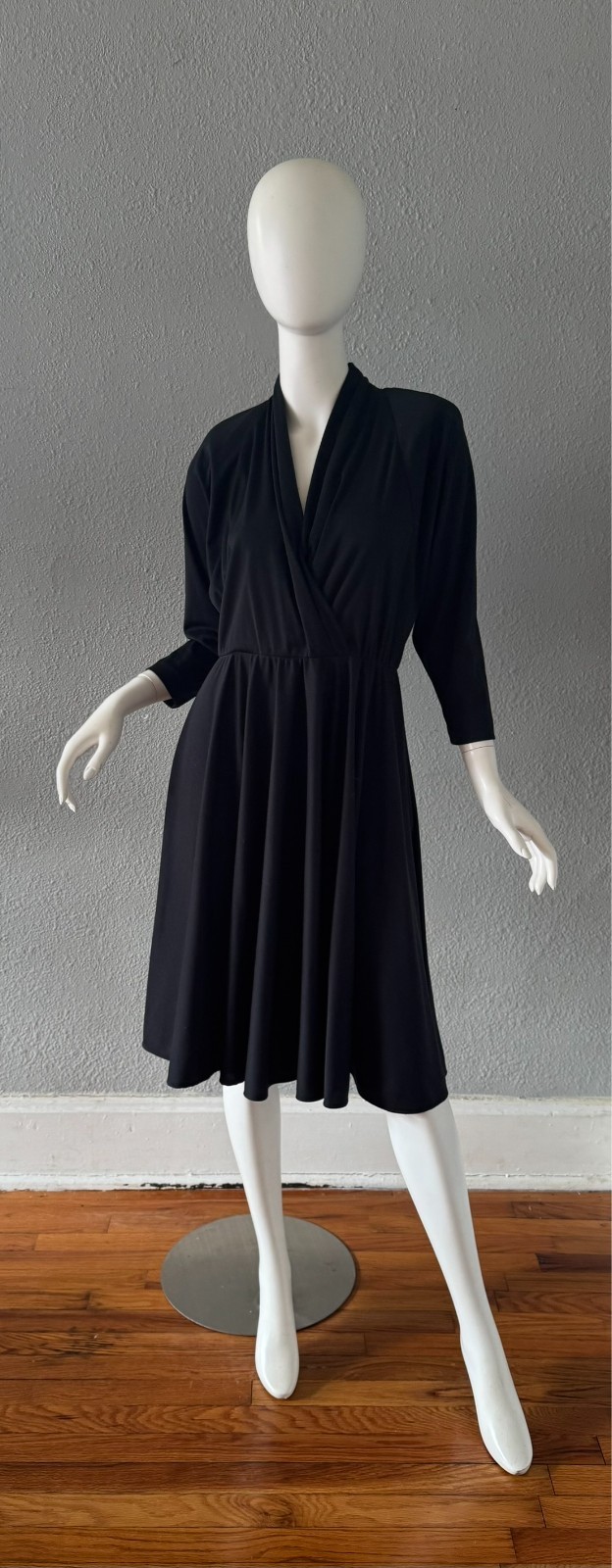 Vintage 80s Black Faux Wrap WILLI Full Skirt Shirt Dress M/L